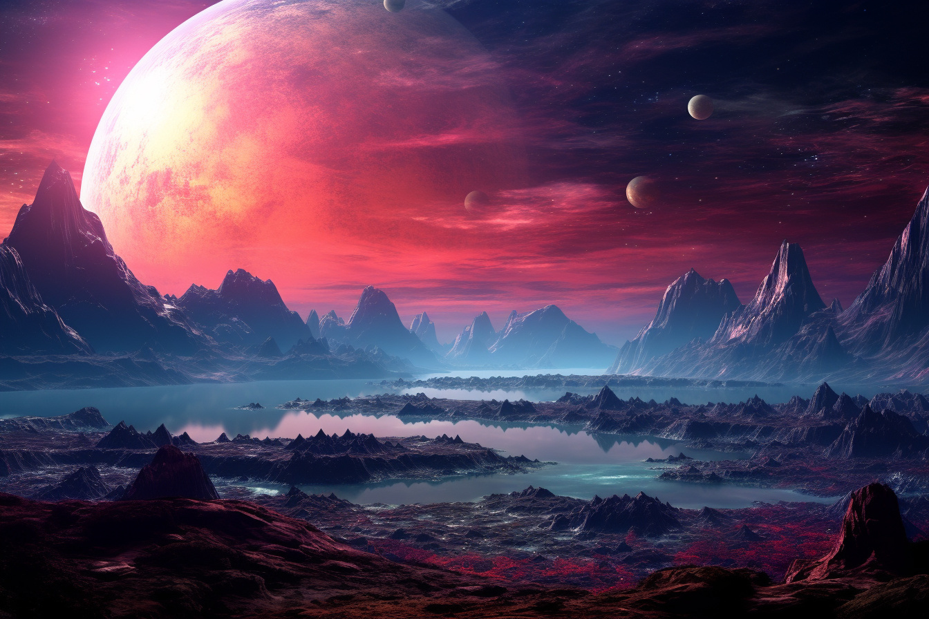 Celestial exoplanet, extraterrestrial topography, atmospheric hues, high-contrast alien terrain, HD Desktop Wallpaper