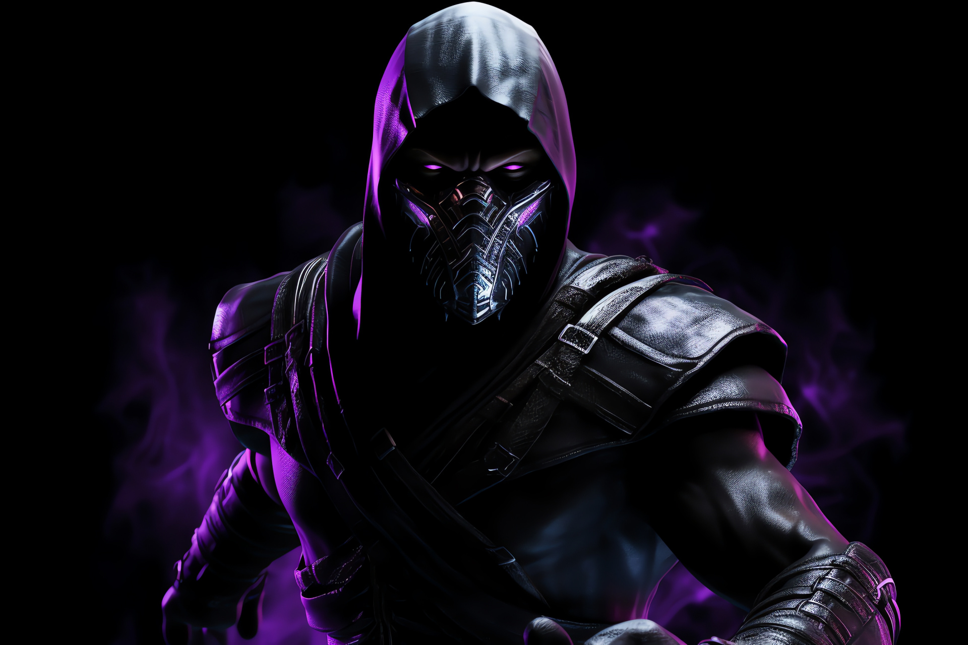 Famed Mortal Kombat figure, Menacing combatant, Dark energy, Fighting game legend, Sinister wardrobe, HD Desktop Image