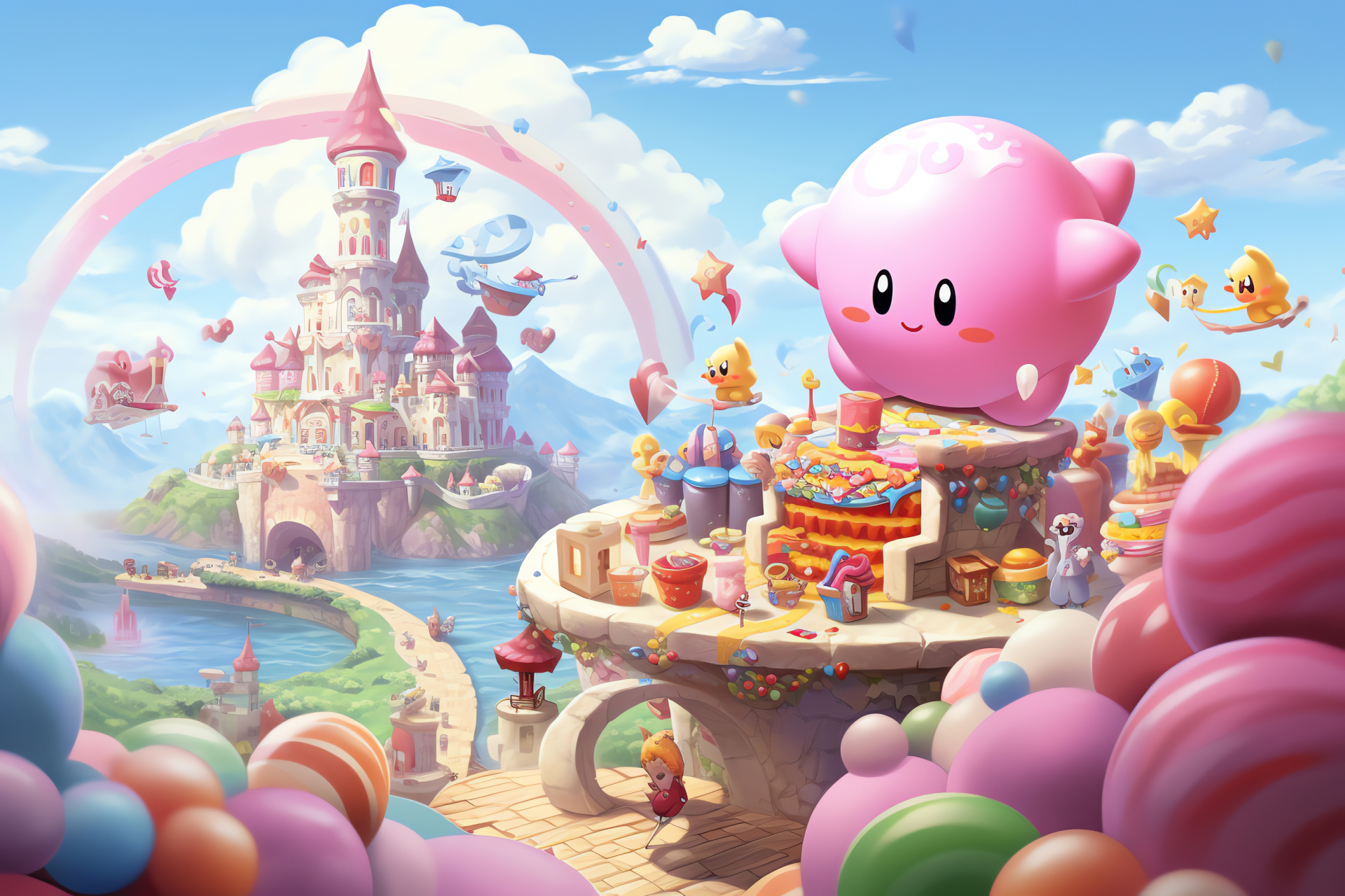Kirby of Dream Land, Nintendo anniversary, Classic character, Floating joy, Adventure game, HD Desktop Wallpaper