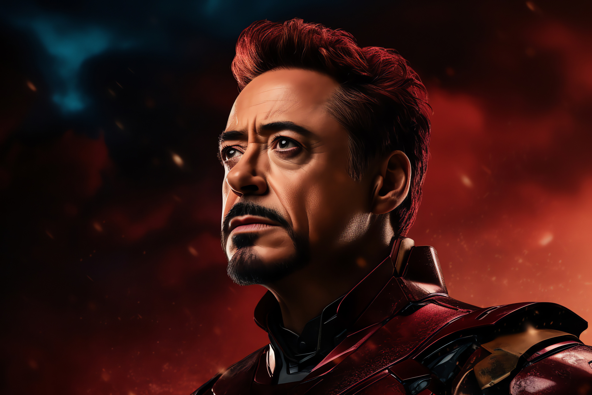 Robert Downey Jr portrayal, Iron Man strength, Iconic superhero stance, Shiny armor, Cinematic adventure, HD Desktop Wallpaper