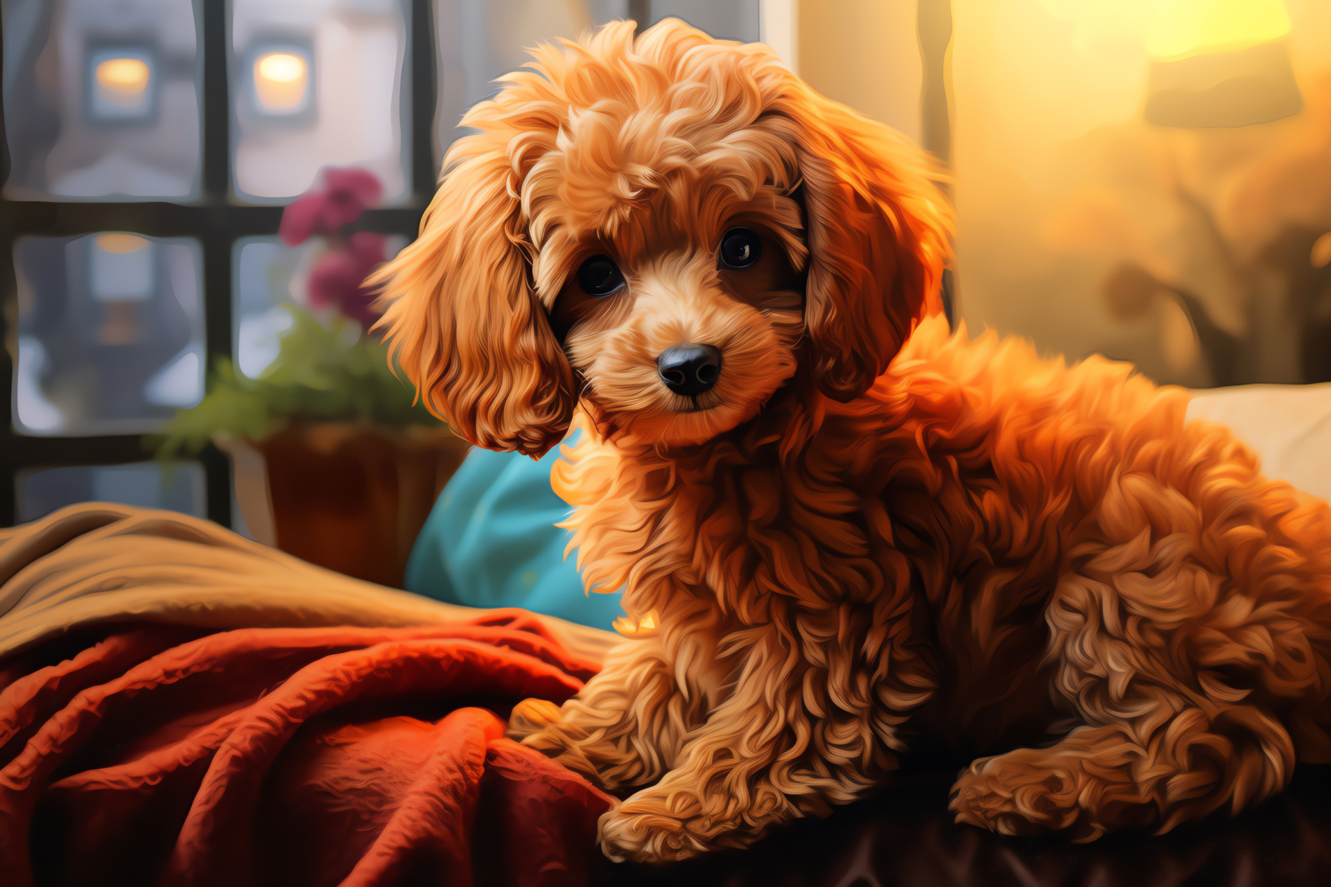 Toy Poodle indoors, Miniature canine, Red fur pet, Household environment, Playful demeanor, HD Desktop Wallpaper