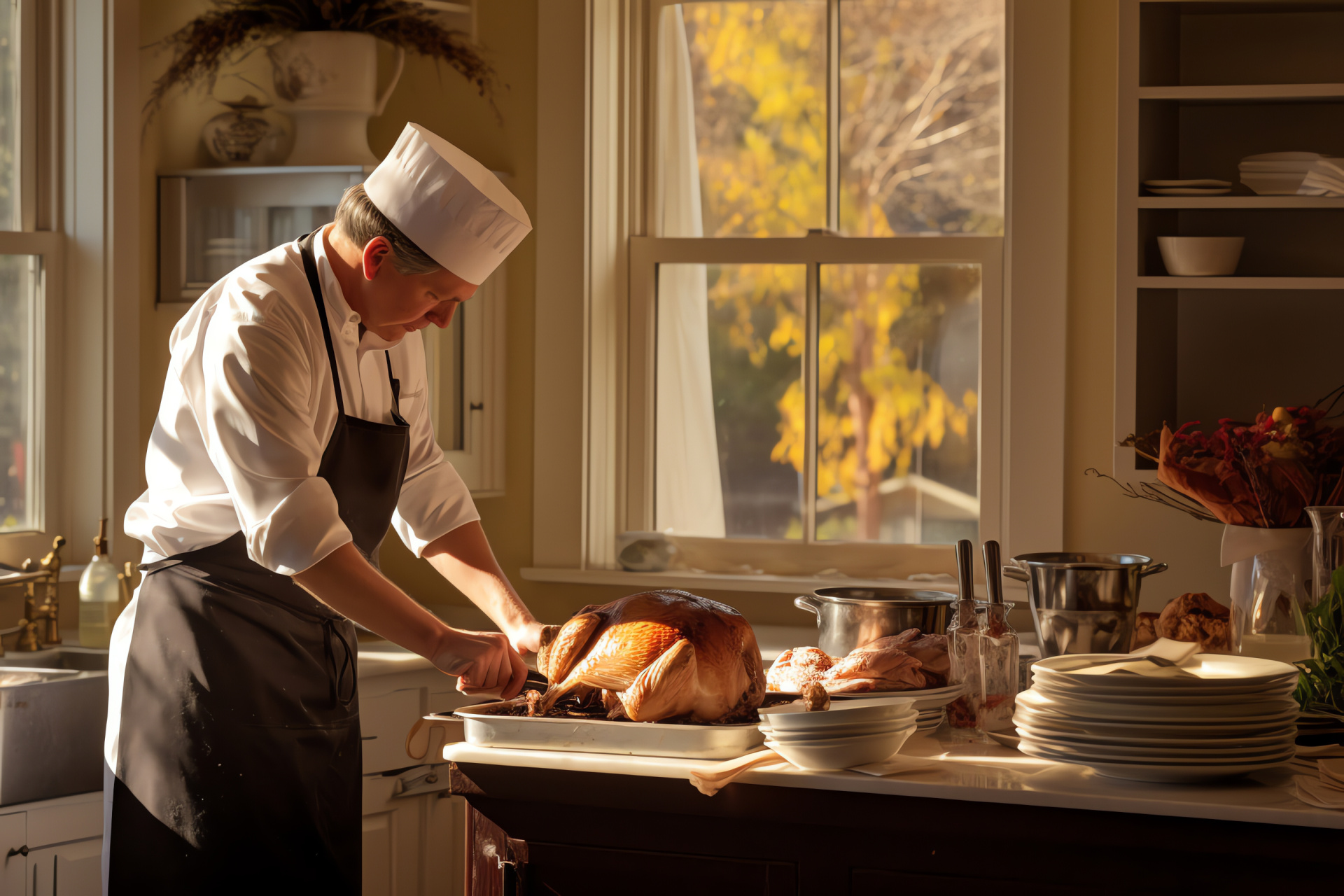 Thanksgiving, culinary artist, starched whites, traditional cap, roast fowl, HD Desktop Image