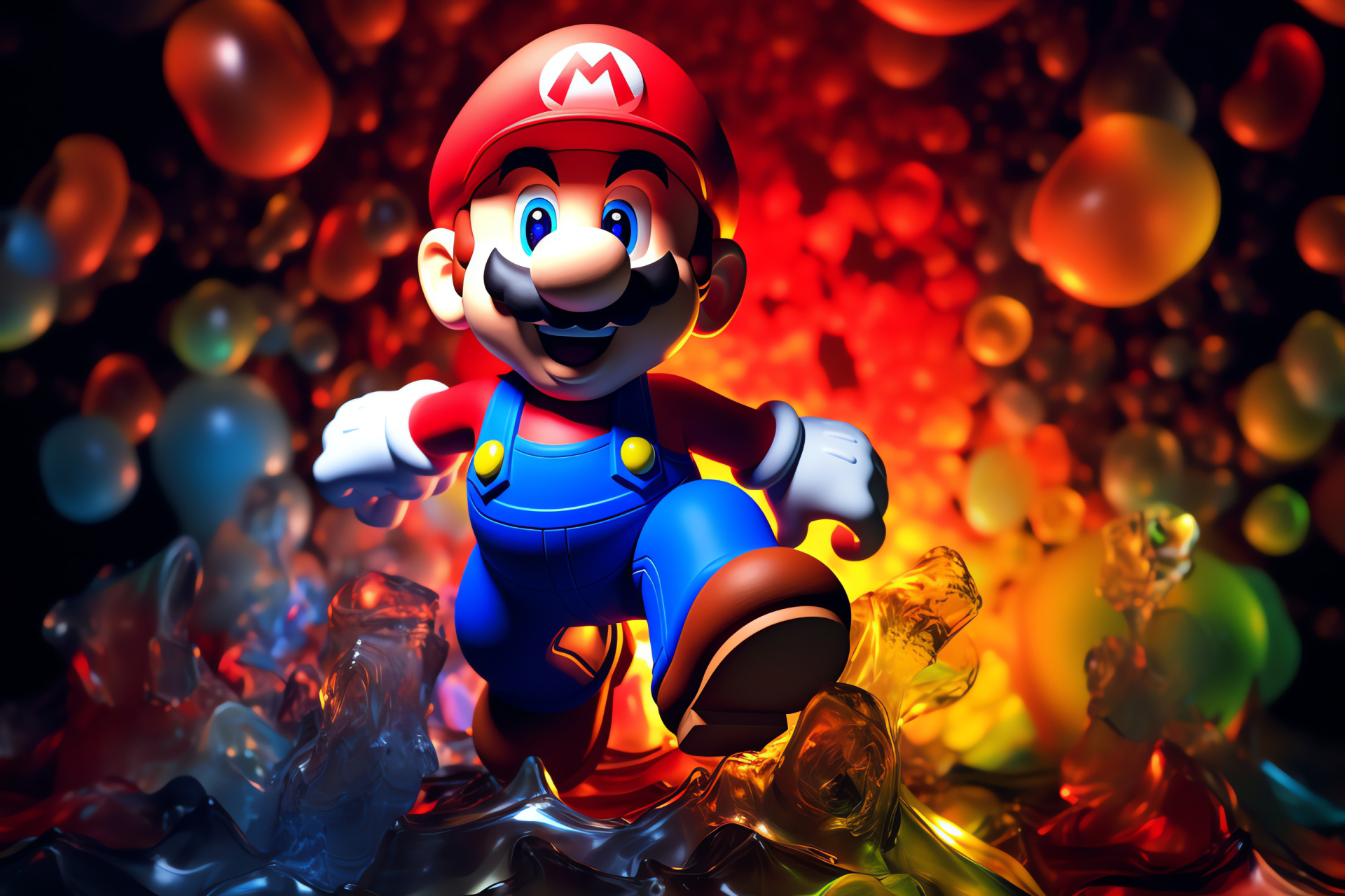 Classic N64 Mario, Recognizable red headwear, Adventurous blue attire, Character's blue stare, Determined expression, HD Desktop Image