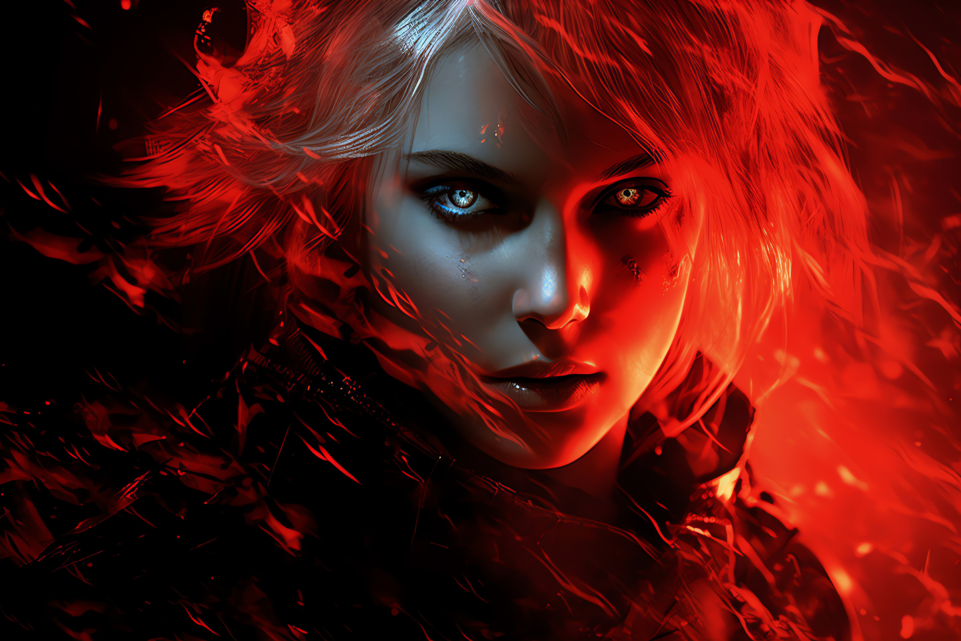 Aribeth wizardress, Mystical presence, Silver hair enchantress, Conjuring flames, Bioware RPG, HD Desktop Image