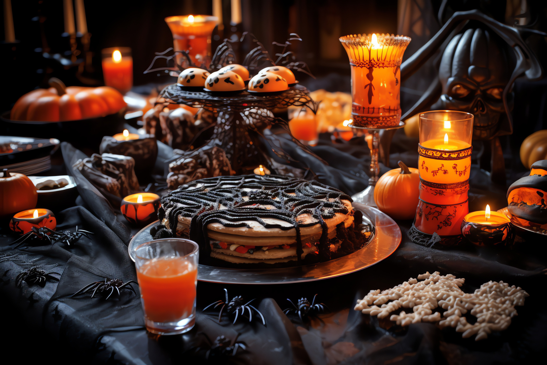 Spectral dining, gothic gala, macabre tableware, culinary frights, Halloween banquet, HD Desktop Image