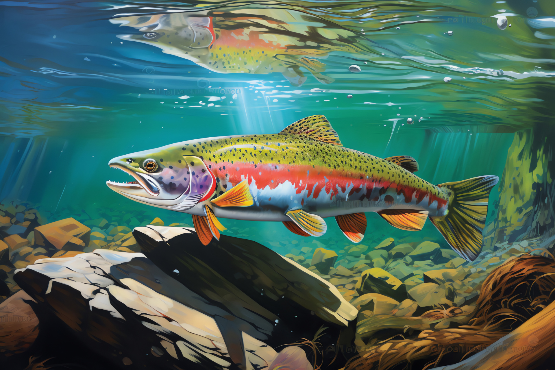 Freshwater species, distinct speckles, glimmering form, golden optics, natural habitat, HD Desktop Image