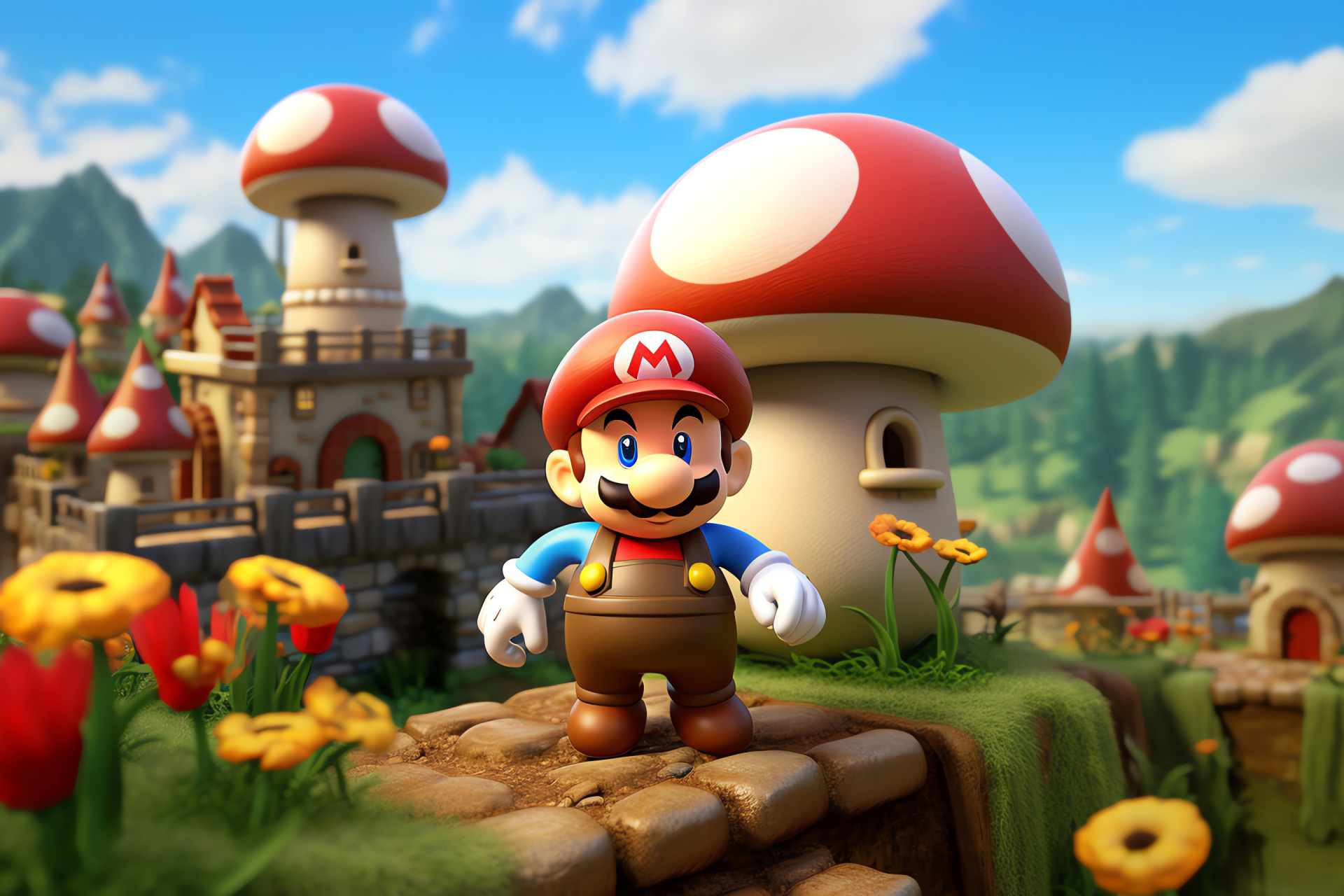 Super Mario Bros game, Toad character, Mushroom Kingdom, Toadstool houses, Mario series, HD Desktop Image