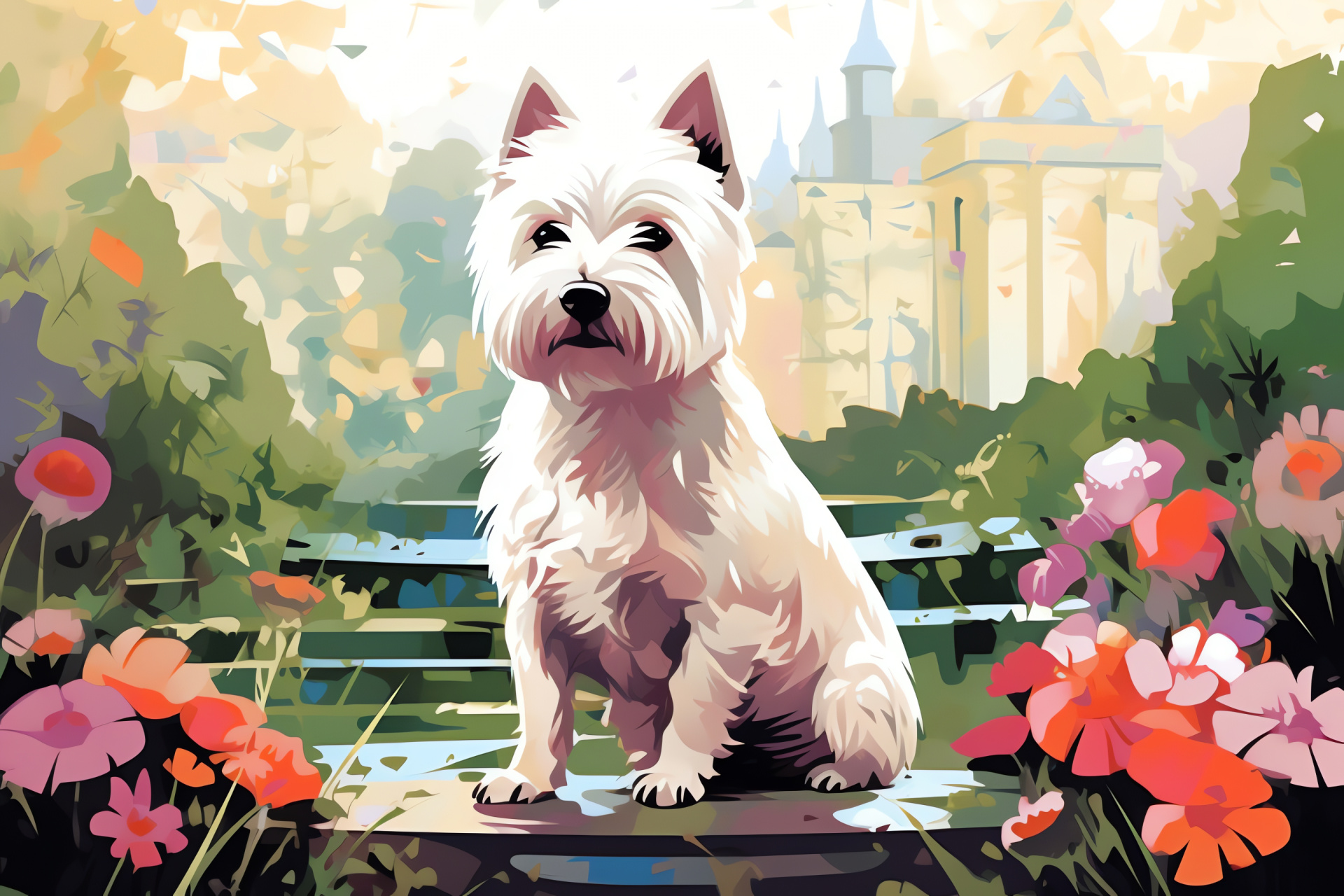 West Highland Terrier, deep gaze, short-haired breed, ivory hue, stately demeanor, HD Desktop Image