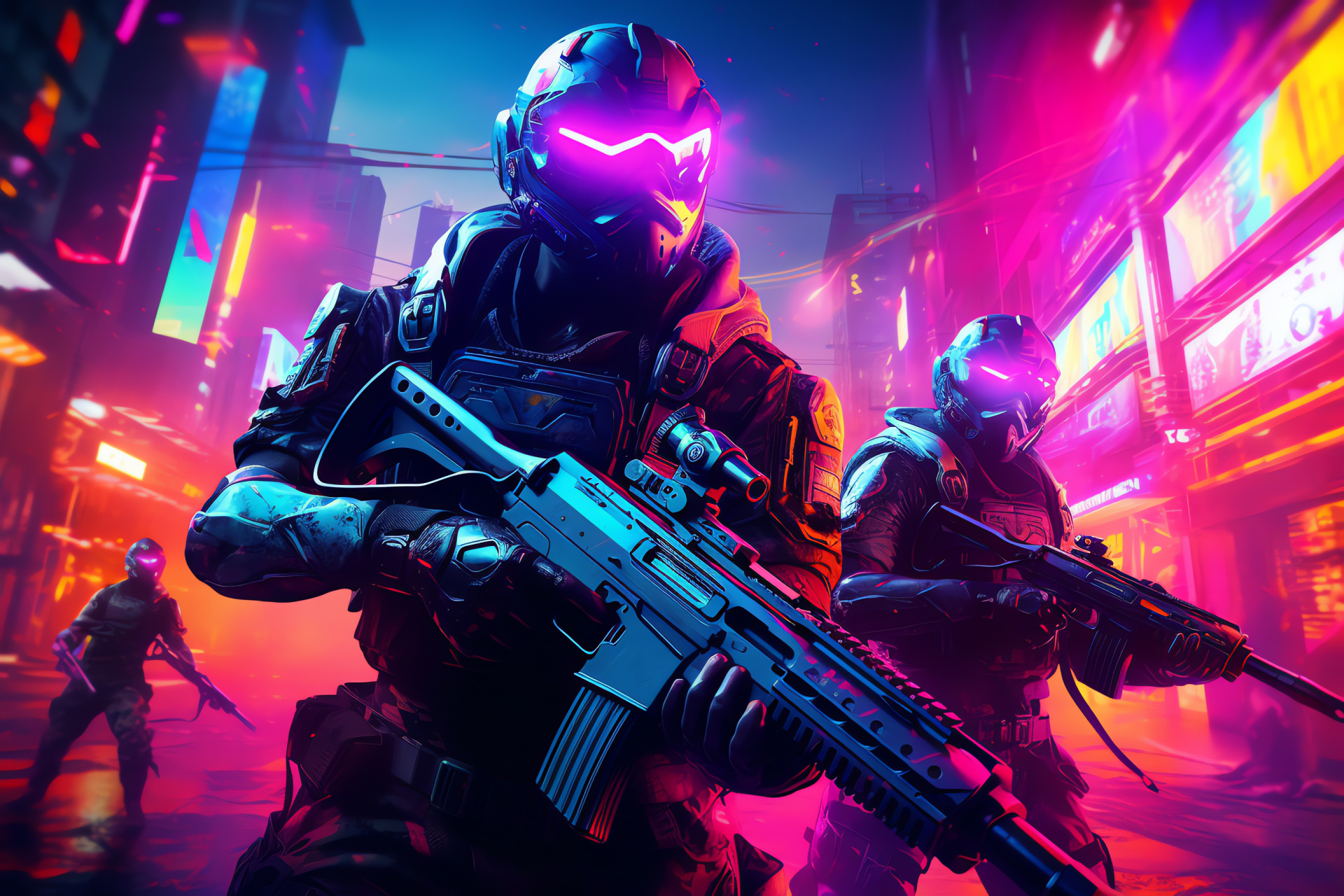 Modern Warfare episode, Soldier elite unit, Confined skirmish, Illuminated signage, High-intensity game, HD Desktop Wallpaper