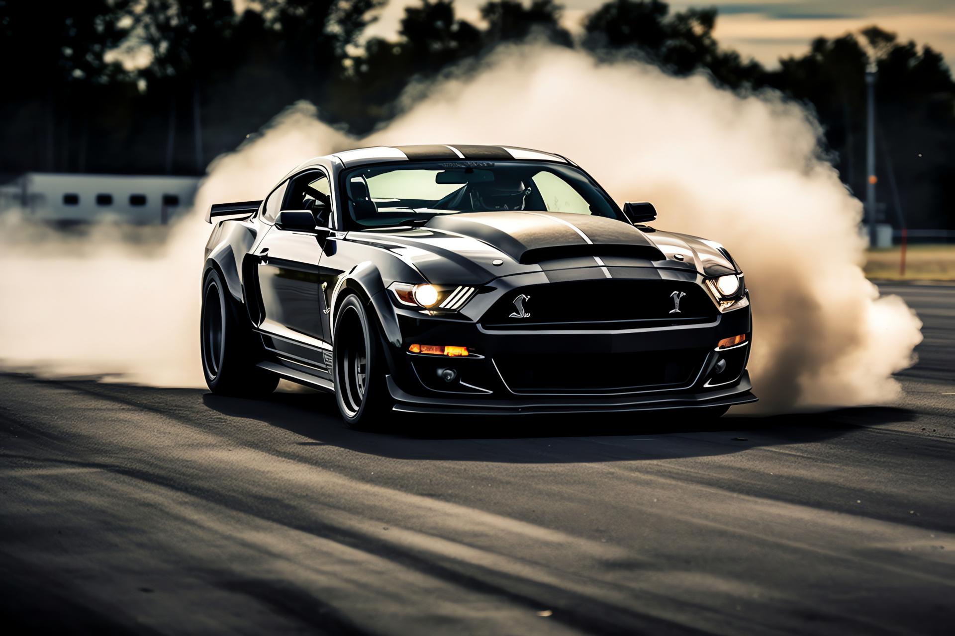 Ford Mustang Shelby GT500, Muscle car showdown, Performance drag strip, Aggressive stance, Aerodynamic enhancements, HD Desktop Image