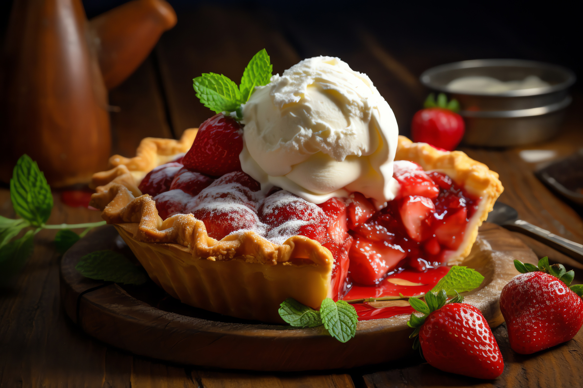 Baked strawberry pastry, home-style dessert, cooling lattice pie, classic bake, organic garnish, HD Desktop Wallpaper