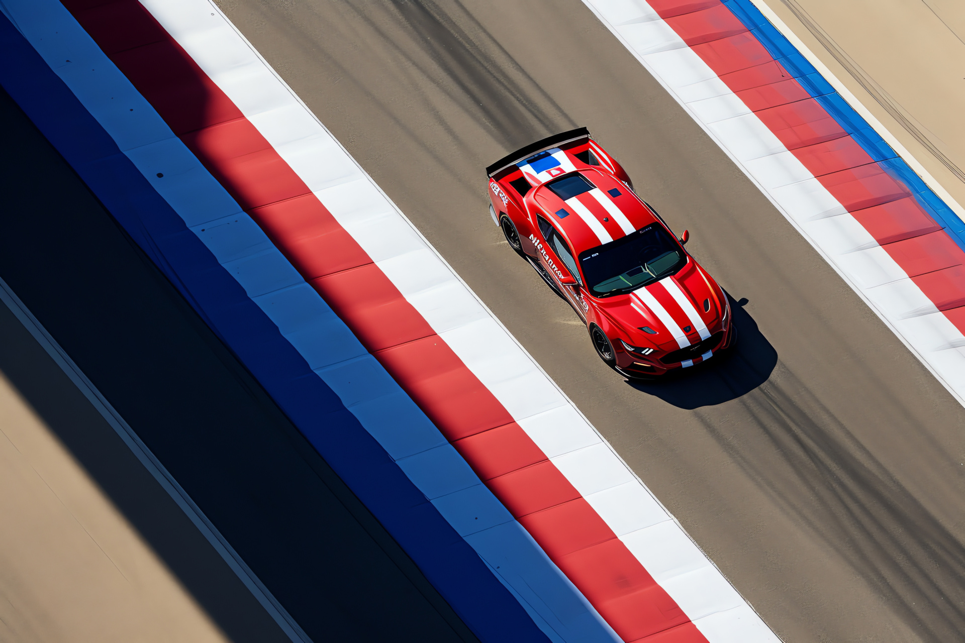 Ford Mustang GT4, Motorsport aerial view, Circuit of the Americas race, Grass track edge, Competitive racing car, HD Desktop Wallpaper