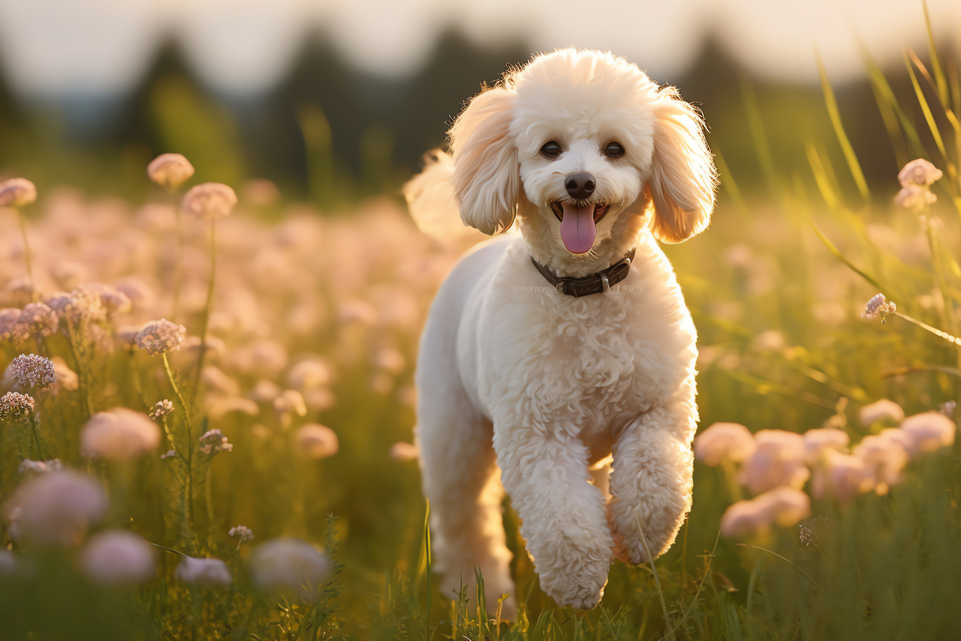 Poodle breed, canine brown sight, cream pet fur, canine curly fur, serene outdoor activity, HD Desktop Wallpaper