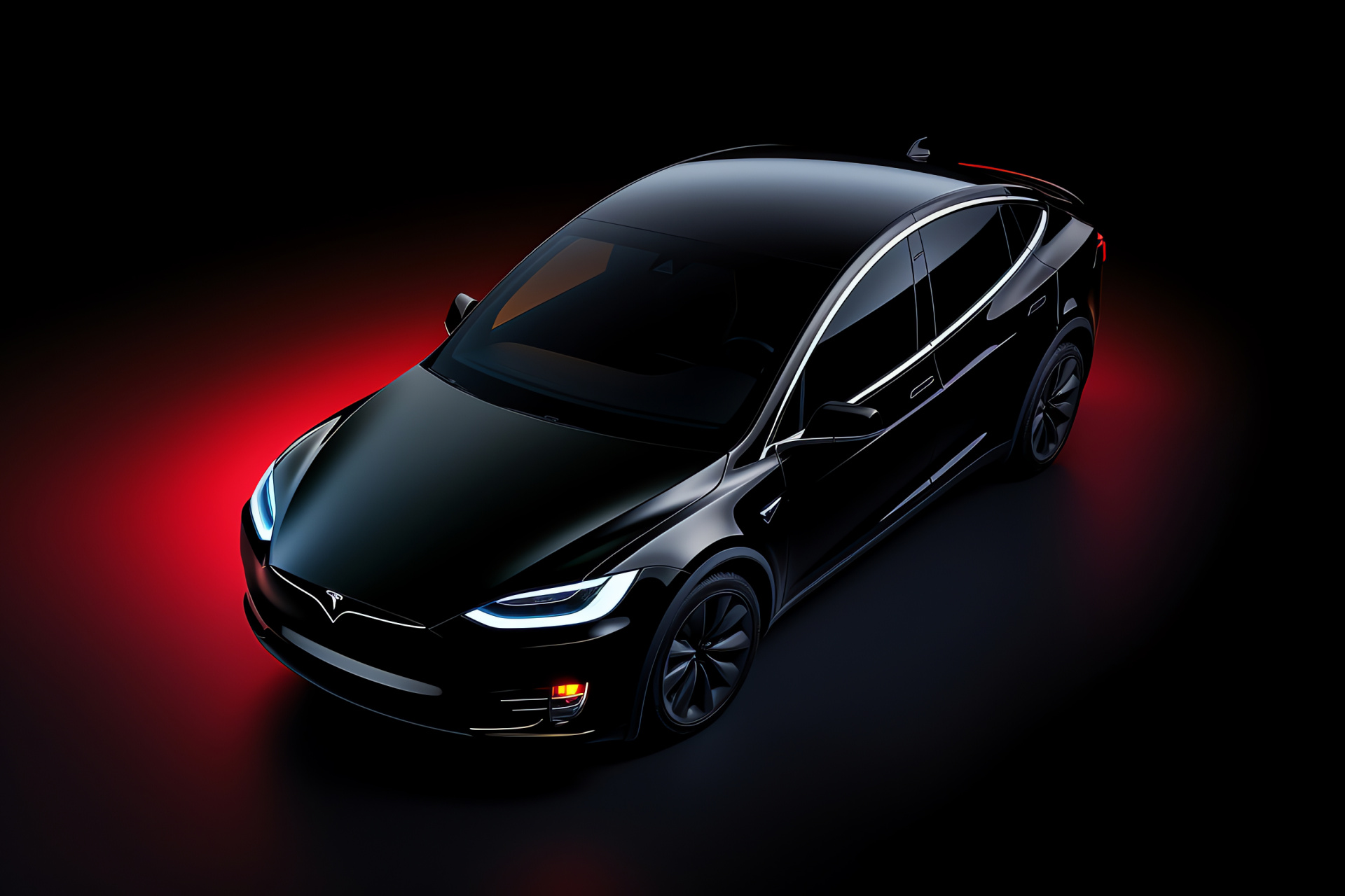 Tesla Model X Plaid, Elevated angle, Black luxury SUV, Electric crossover, High-contrast backdrop, HD Desktop Wallpaper