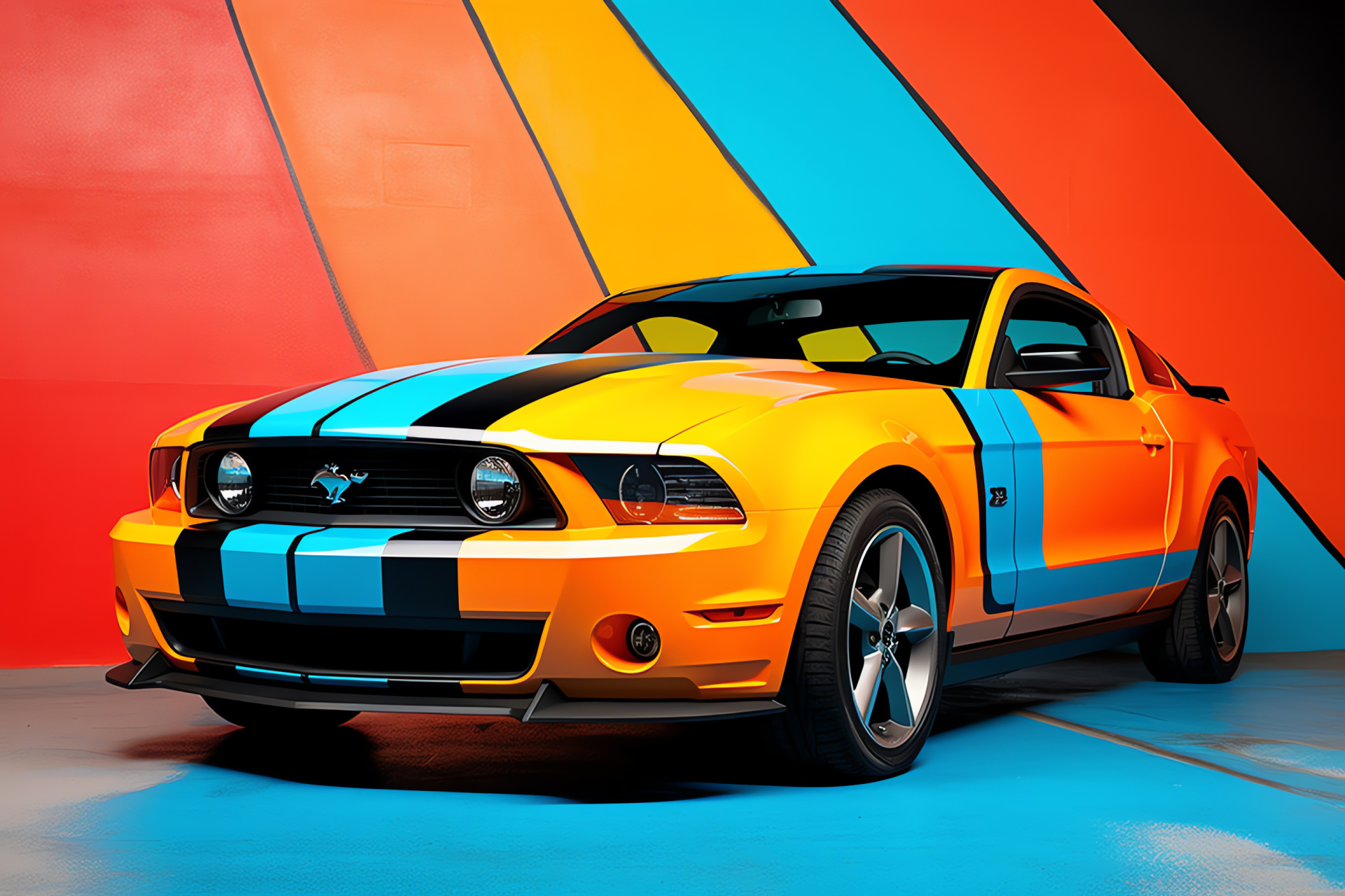 Mustang scenic background, Wide angle framing, Dynamic vehicle traits, Auto design flair, HD Desktop Image