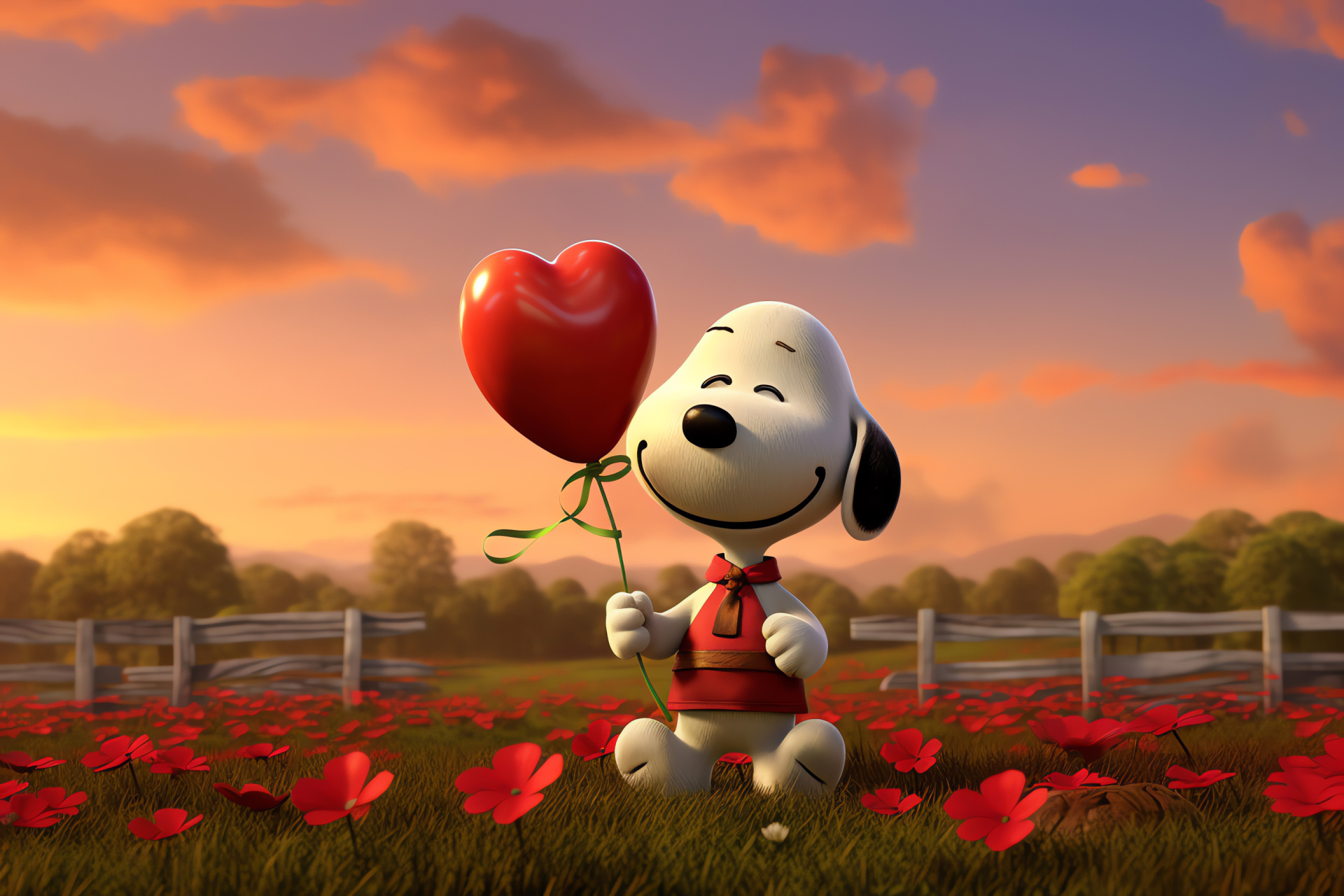 Snoopy, Valentine's celebration, charming drawing, elegant accessory, loving balloon, HD Desktop Wallpaper