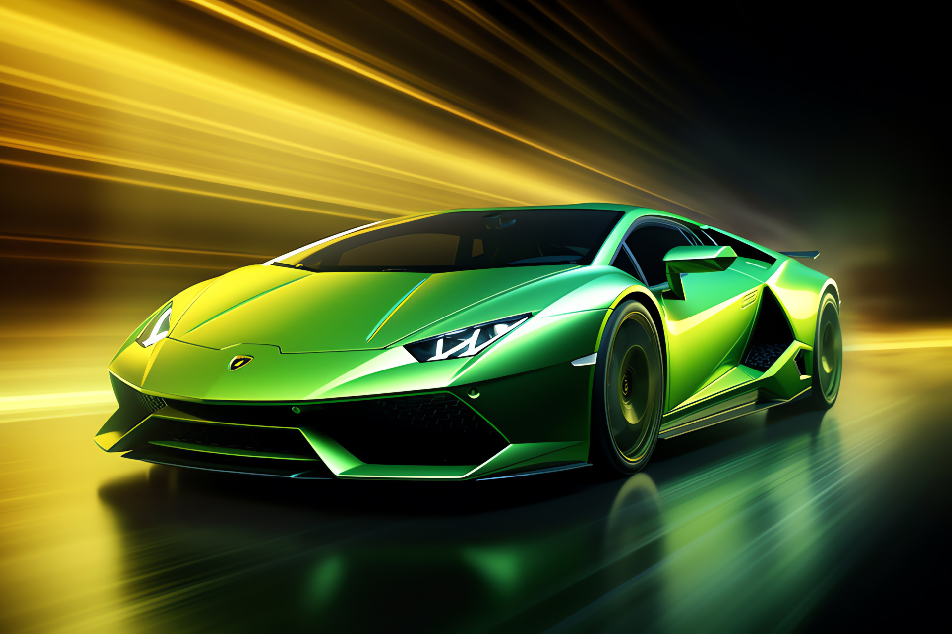 Lamborghini prowess, Energetic supercar, Wide angle, Green power, Automotive passion, HD Desktop Image