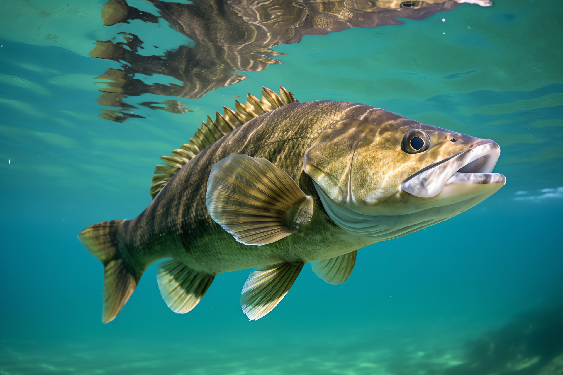 Smallmouth Bass, Iridescent scales, Mottled skin, Freshwater ecosystem, Peaceful scenery, HD Desktop Wallpaper