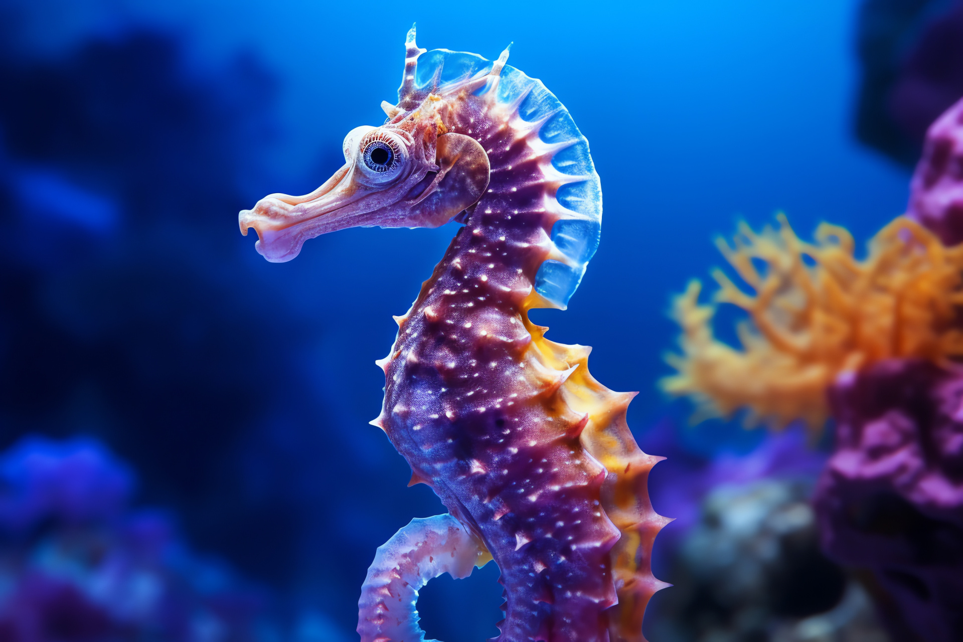 Exotic sea horse, underwater life, sea horse species, delicate sea creature, marine beauty, HD Desktop Wallpaper