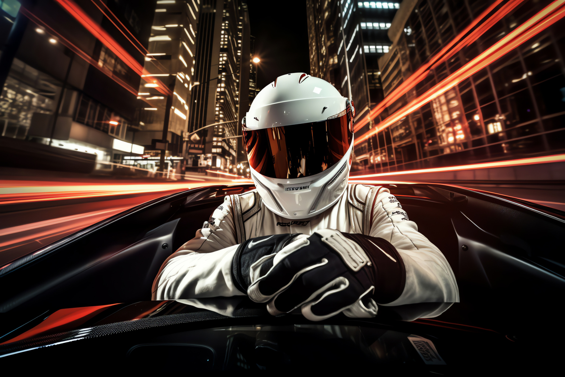 The Stig, racing circuit, metropolitan night, driving precision, vehicle illumination, HD Desktop Image