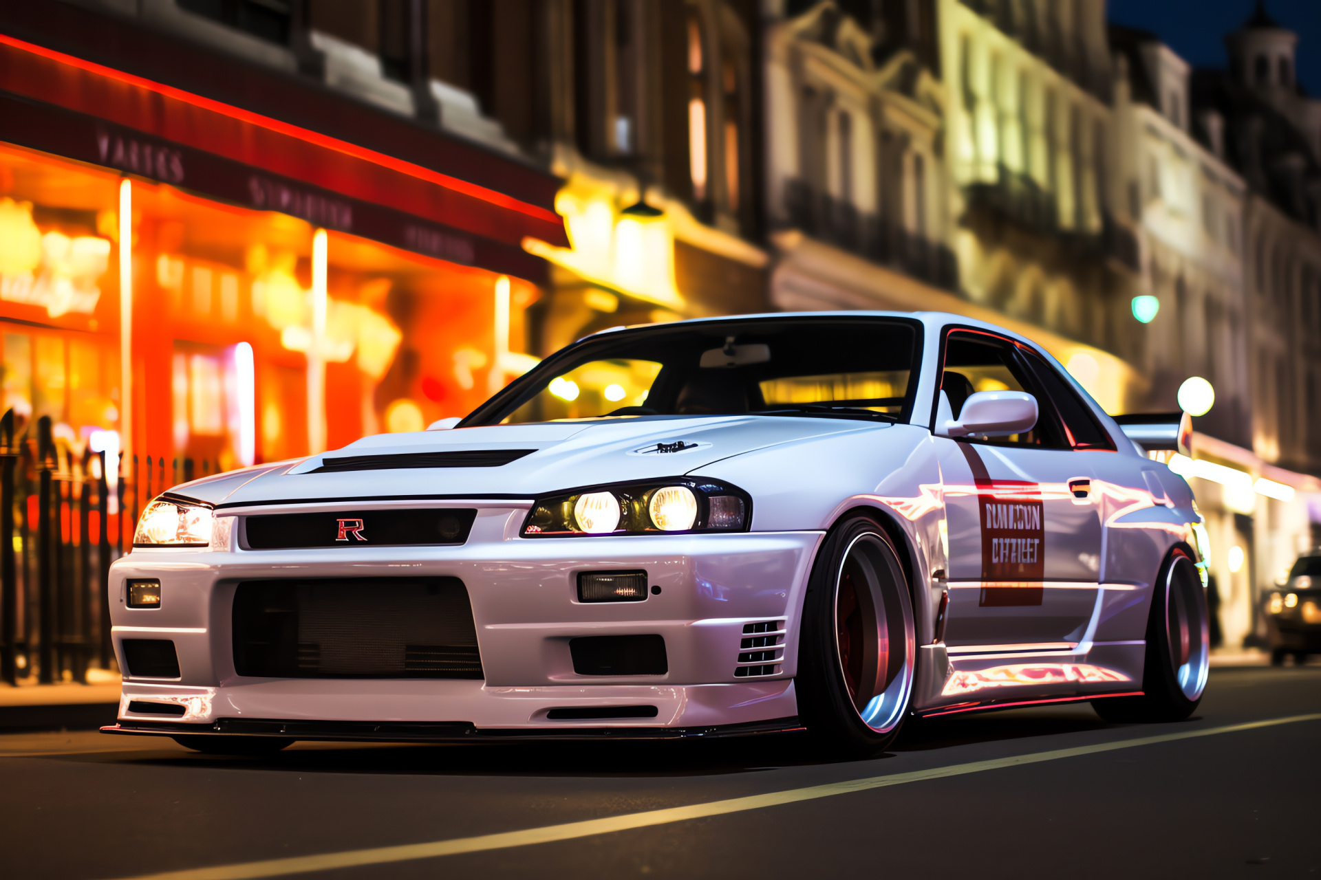 Nissan Skyline GTR, Japanese performance, Iconic racecar, British capital, English landmarks, HD Desktop Wallpaper