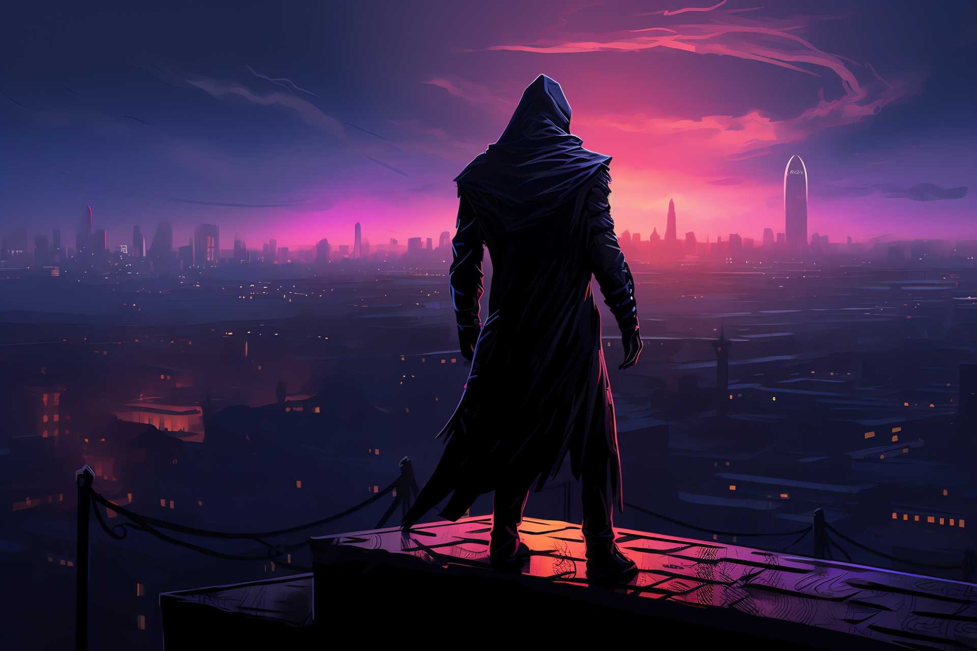 Mortal Kombat character, Shadowy warrior, Nighttime combat scene, Urban landscape, Combat attire, HD Desktop Image