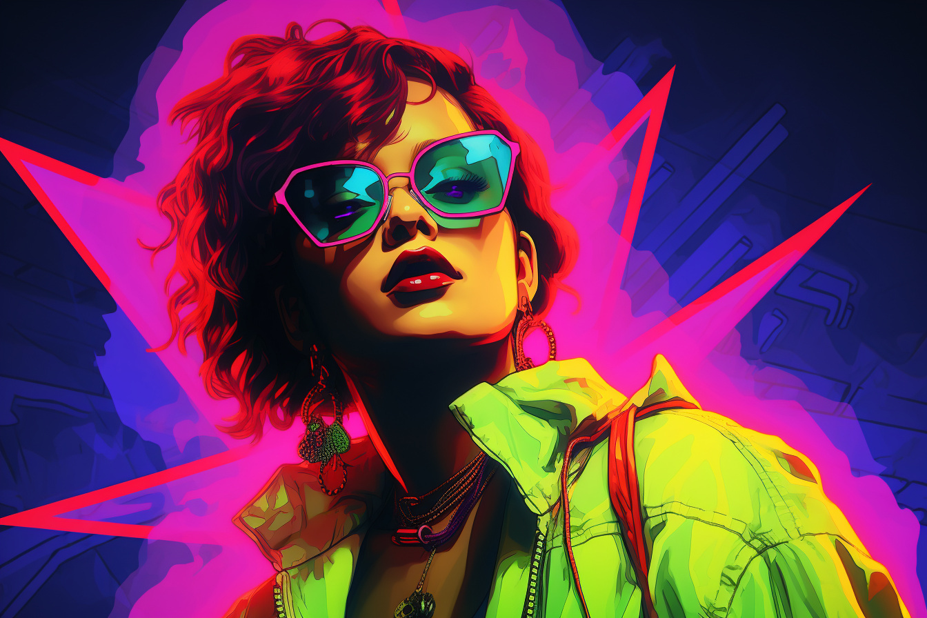 Rihanna visual, Chromatic backdrop, Striking gaze, Unwound pose, Bold assurance, HD Desktop Wallpaper
