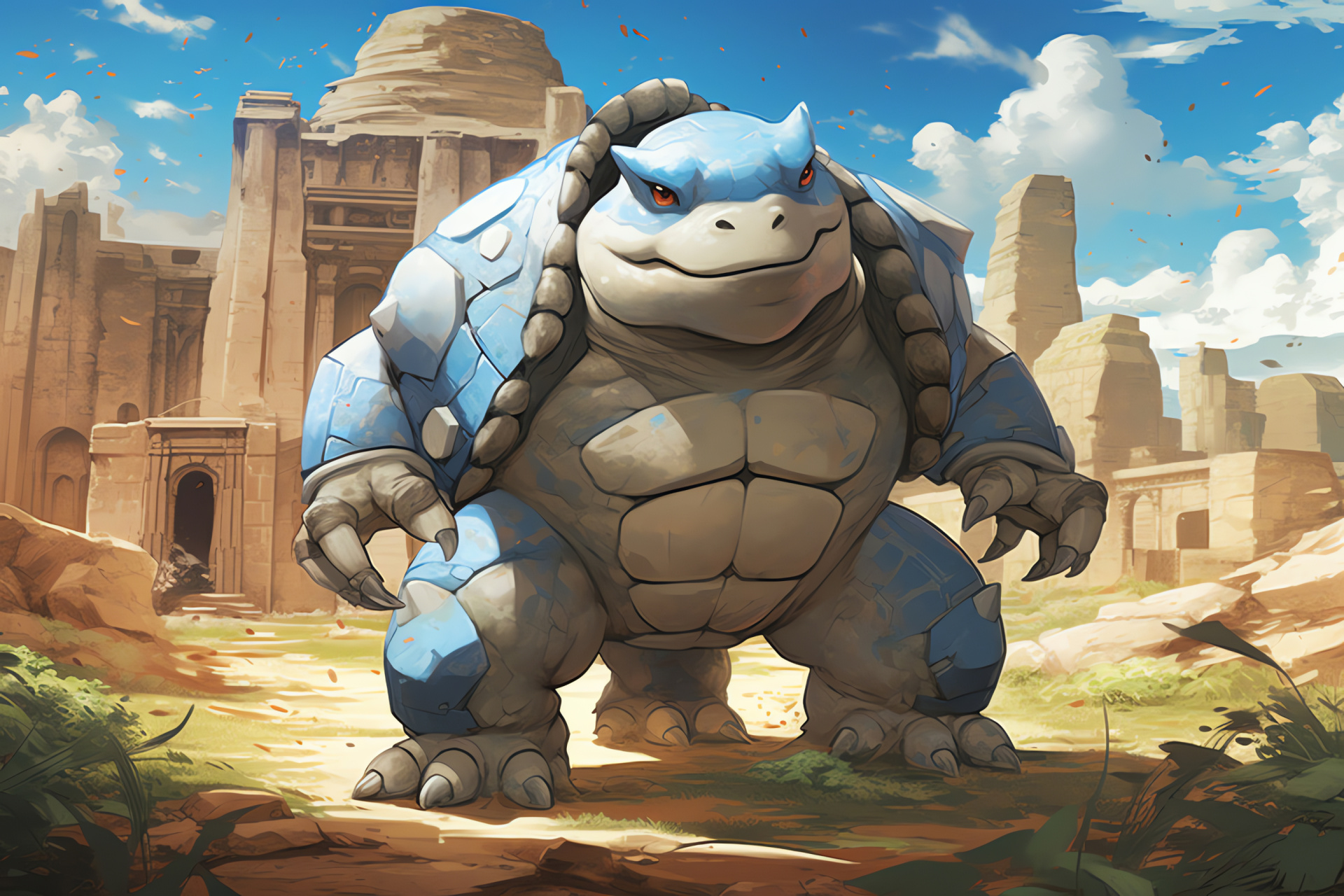 Blastoise at Ruins of Alph, Water-type dominance, ancient mystery, glyph engravings, Pokemon adventure, HD Desktop Wallpaper