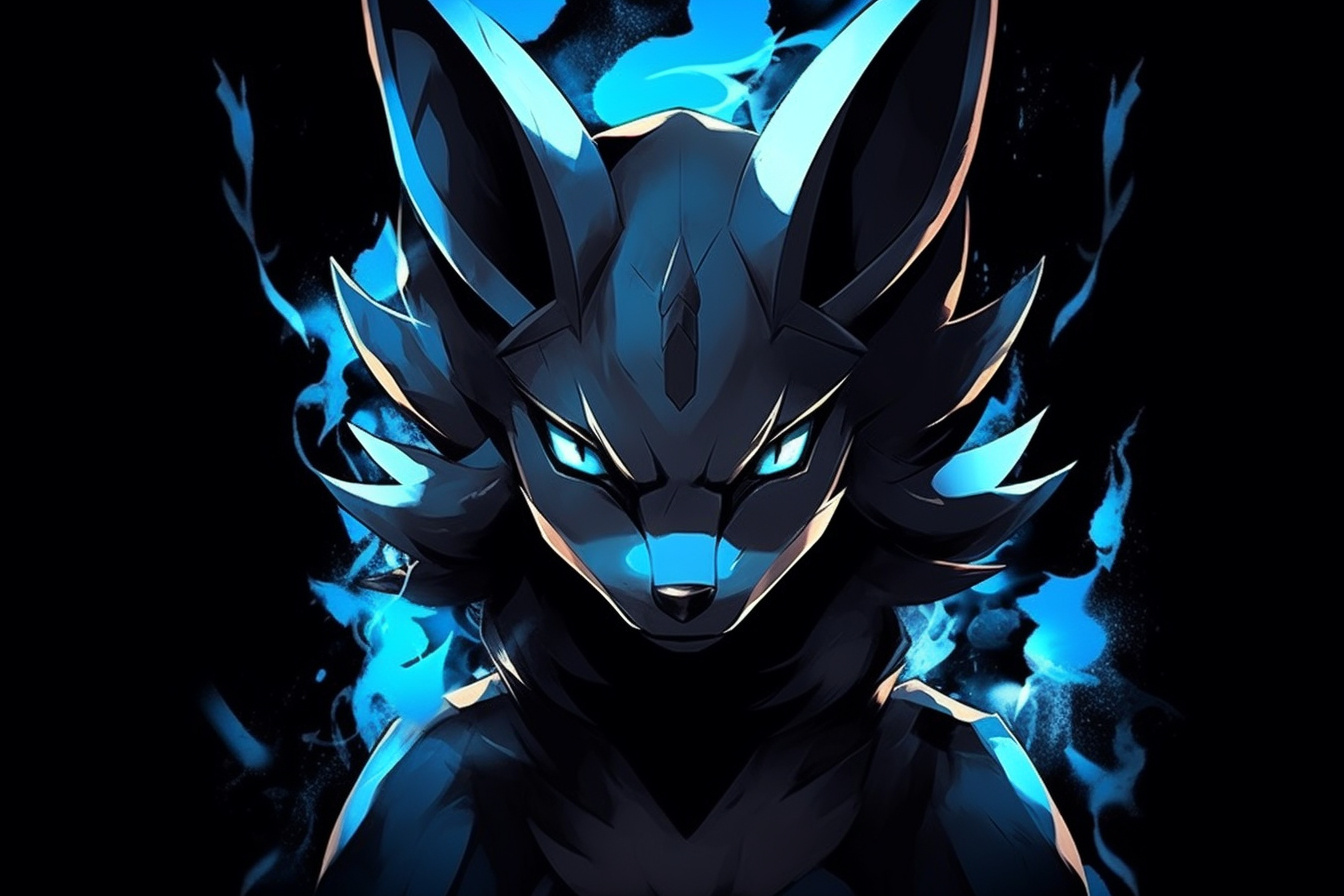 Fighting figure Lucario, Duel capability, Eyestare sharp, Paw posture, Dark backdrop, HD Desktop Image