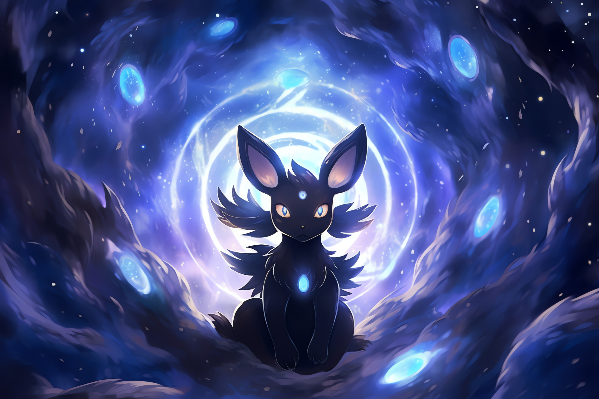 Pokemon Umbreon, Spatial realm, Spiral nebula, Starlit sheen, Nocturnal Pokemon, HD Desktop Image