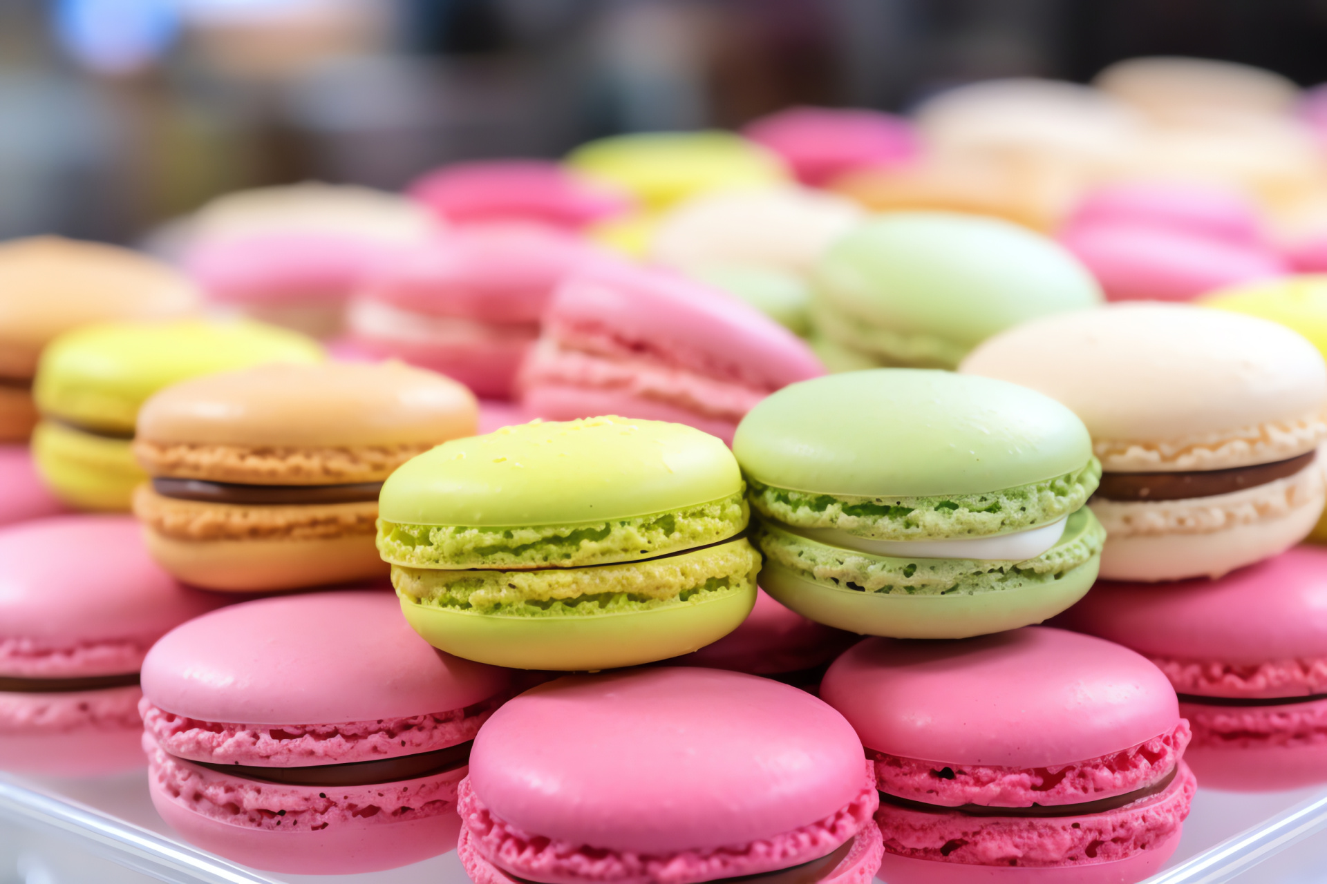 Pastry shop delights, Sweet macarons, French confections, Flavorful assortment, Gourmet sweets, HD Desktop Wallpaper