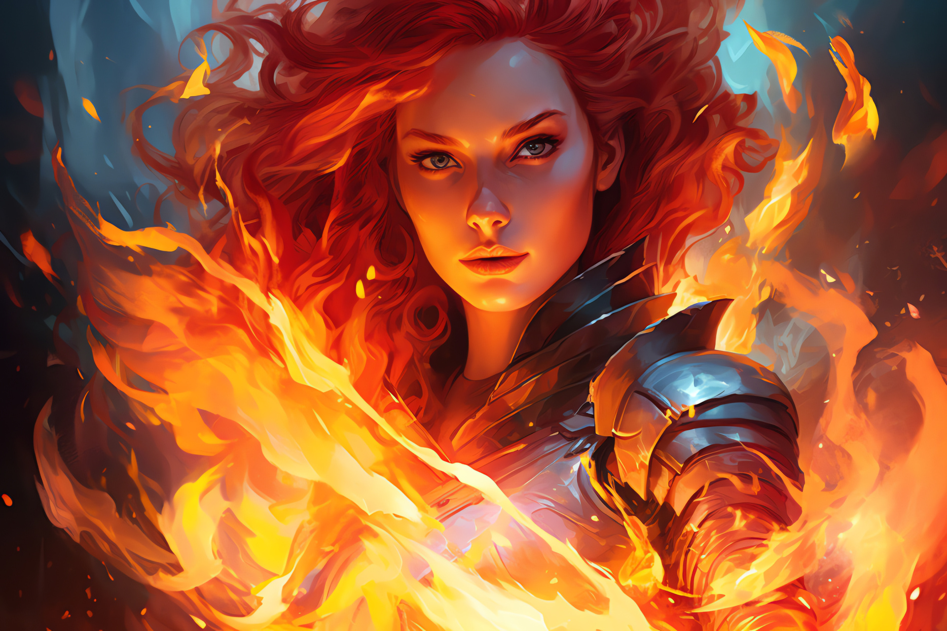 Chandra Nalaar fervor, Pyretic eyes, Ember locks, Pyrokinesis display, MTG vanguard, HD Desktop Wallpaper