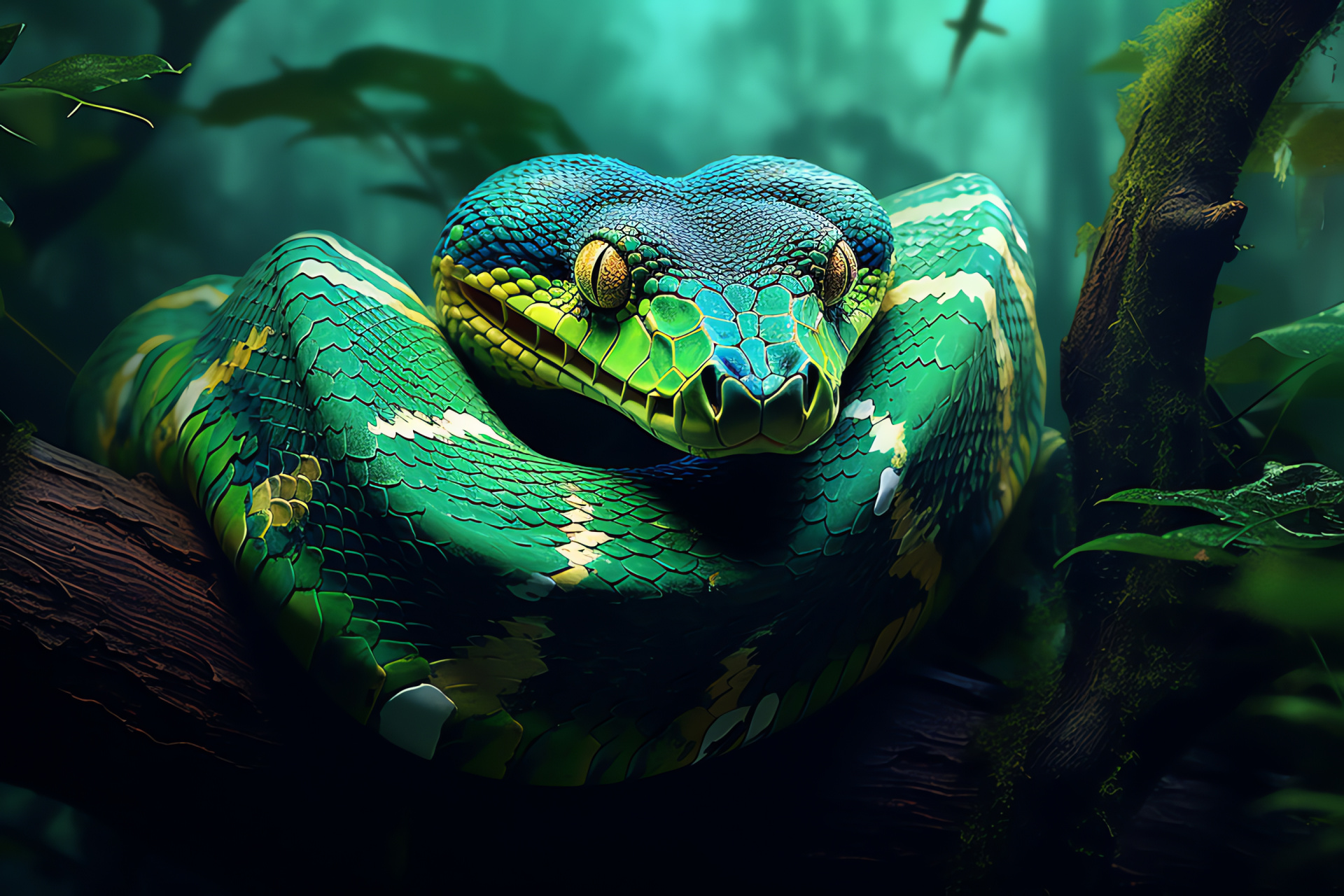 Emerald tree boa, Amazon rainforest, Exotic species, Green serpent, Climbing reptile, HD Desktop Wallpaper
