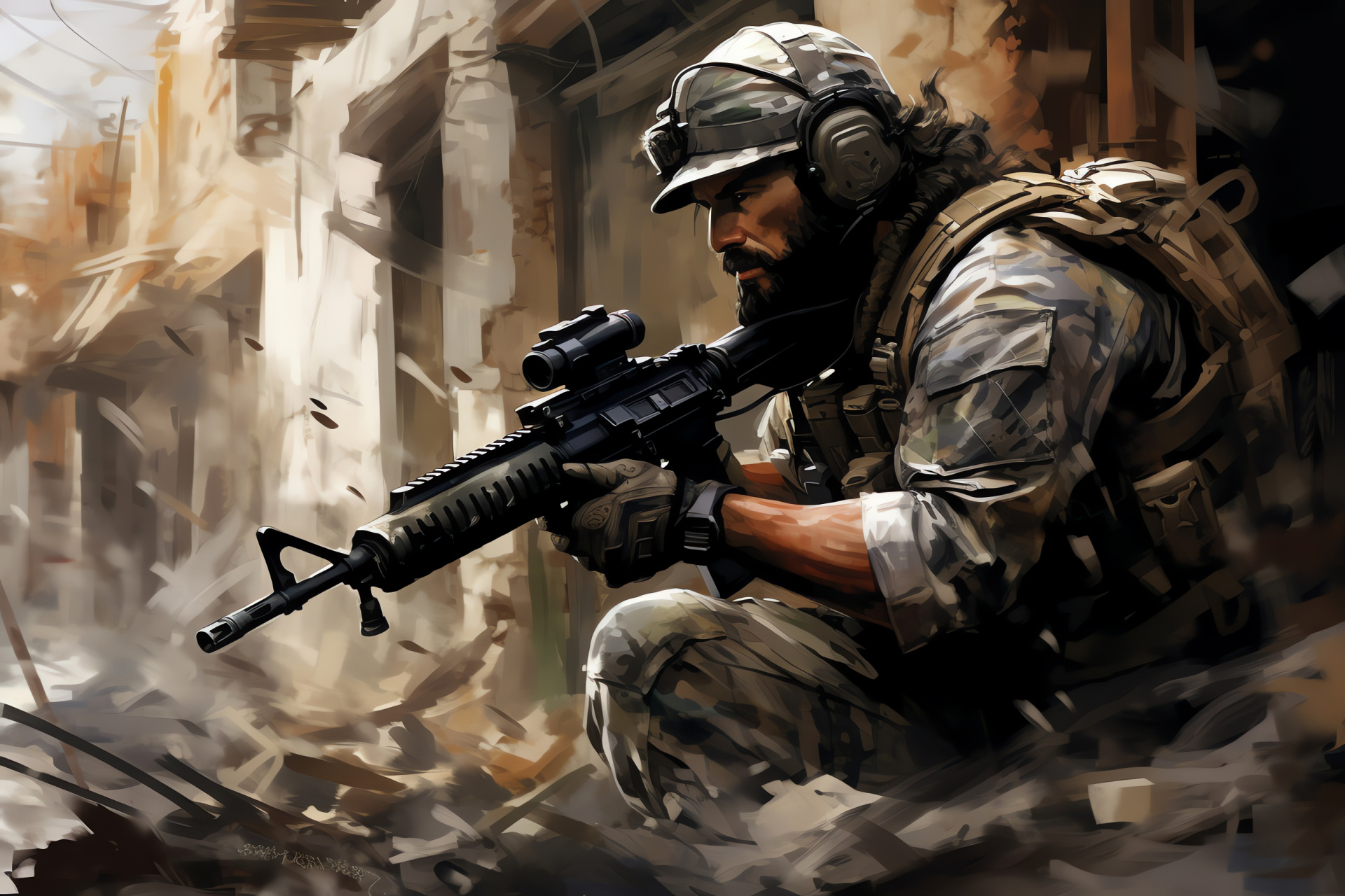 Mw2 leadership, Captain Price, Standard issue M4A1, Ruined urbanity, Strategic play, HD Desktop Image