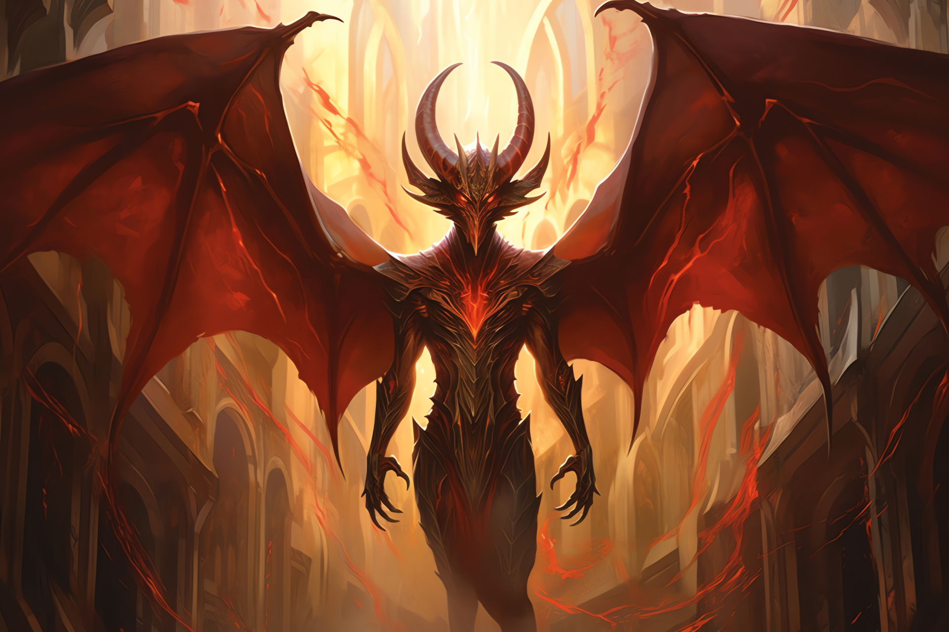 Nicol Bolas majesty, Auric gaze, Horned menace, Winged tyrant, Card game icon, HD Desktop Image