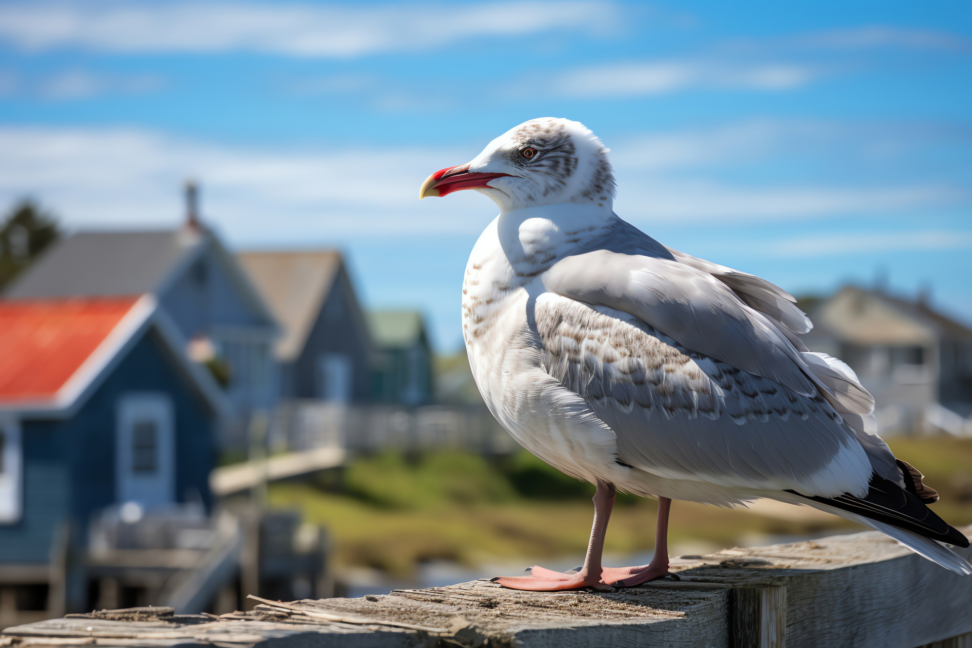 Avian coastal, Birdlife scenery, Seaside habitat, Seagull perching, Ocean shores, HD Desktop Image