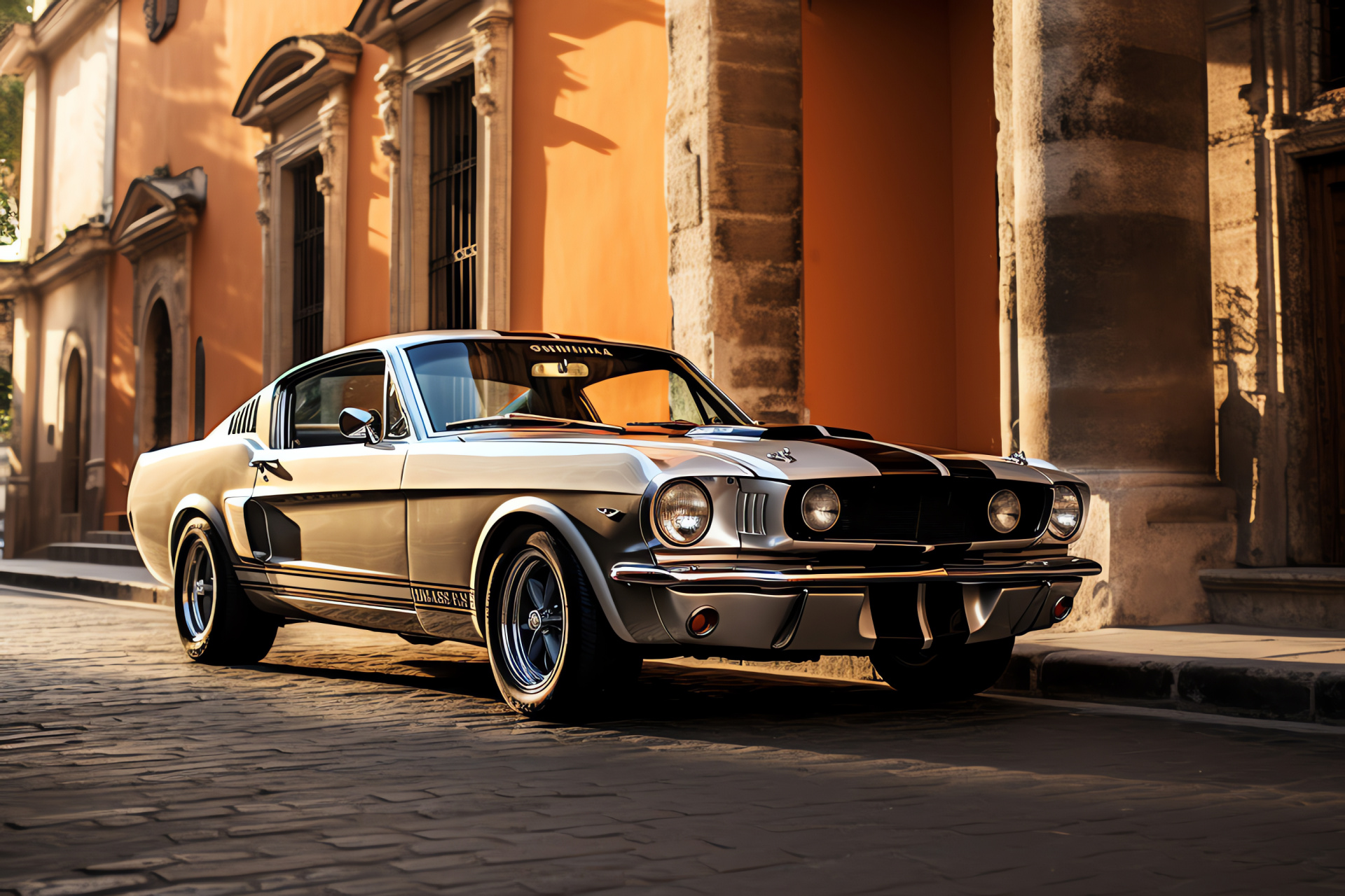 Muscle car elegance, Rome's historic routes, Italian styled performance, GT350 urban icon, Via Veneto cruise, HD Desktop Wallpaper