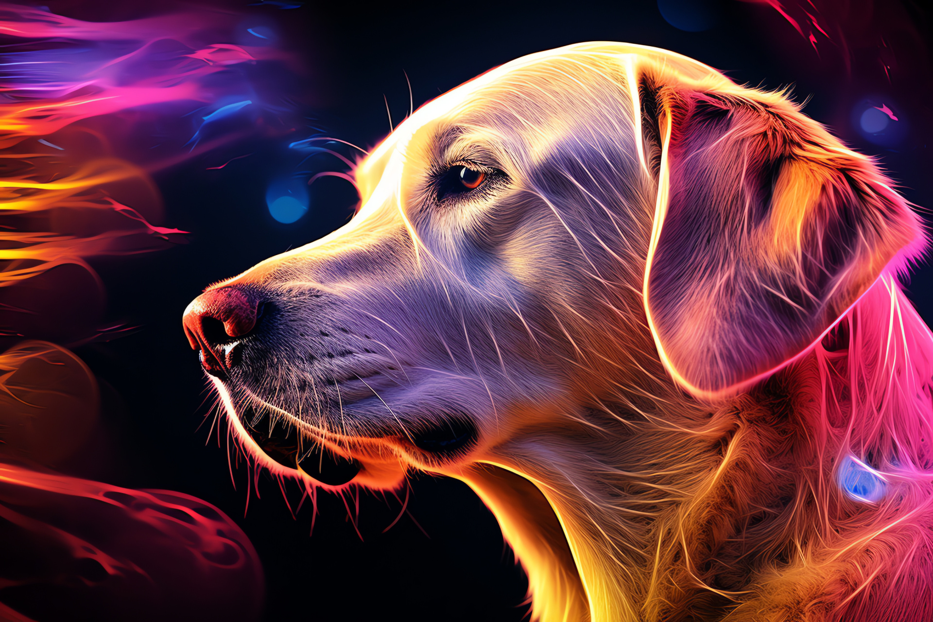 Canine in lights, Yellow Labrador Retriever, Pet illumination, Modern glow effects, Animal fur textures, HD Desktop Image