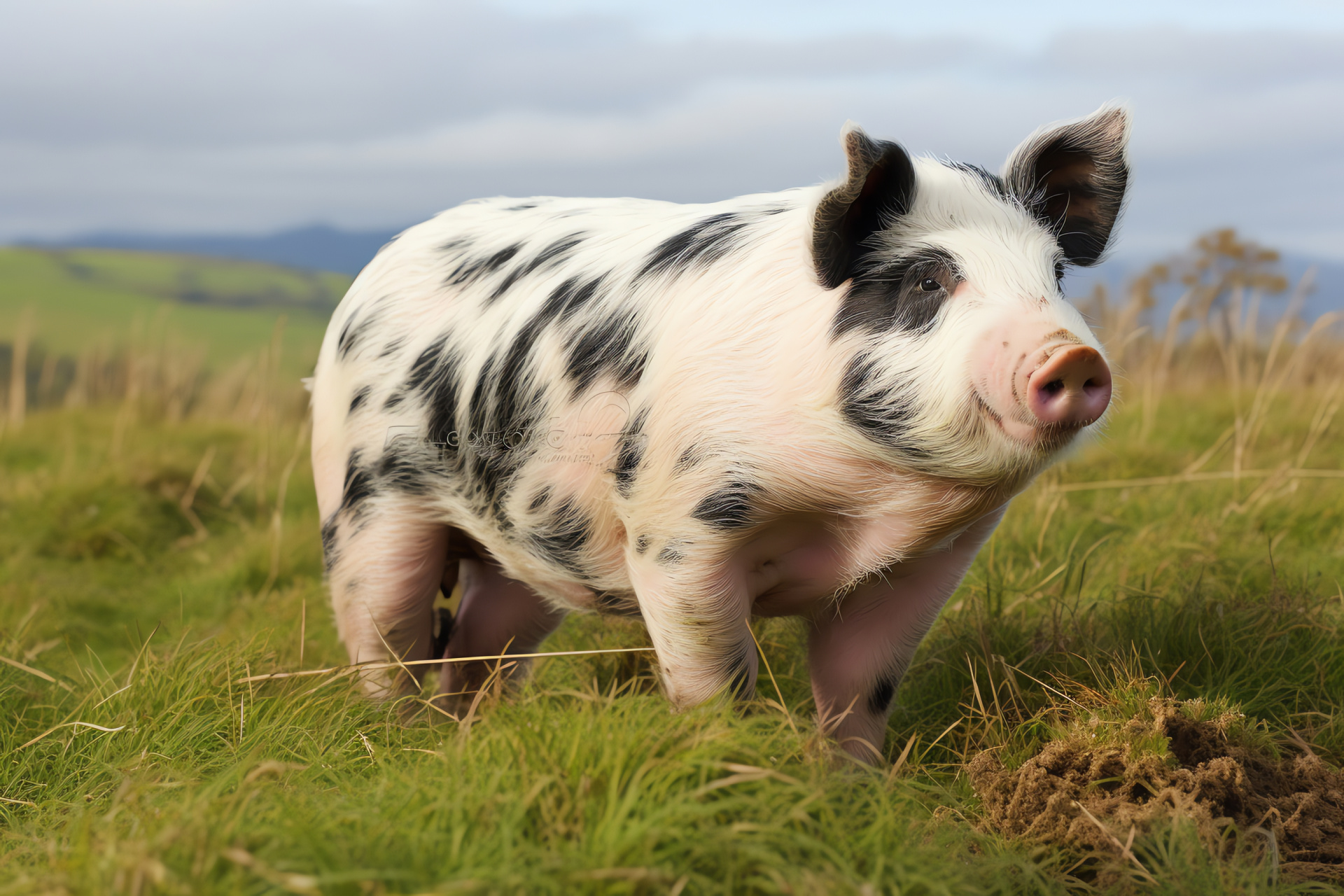 Gloucestershire Old Spot, Porcine spots, Livestock fur, Rural landscape, Pastoral setting, HD Desktop Wallpaper