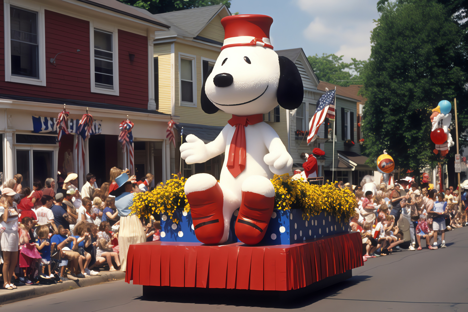 Independence Day Snoopy, patriotic parade, All-American celebration, quaint town float, festive procession, HD Desktop Wallpaper