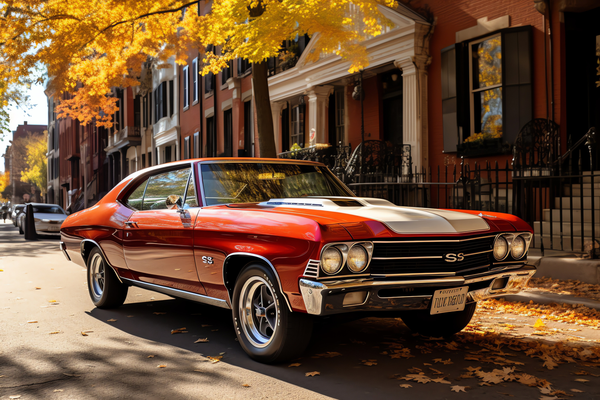 Chevrolet Nova classic, Boston's Beacon Hill, Time-honored streets, Traditional cobbles, Evergreen muscle, HD Desktop Image