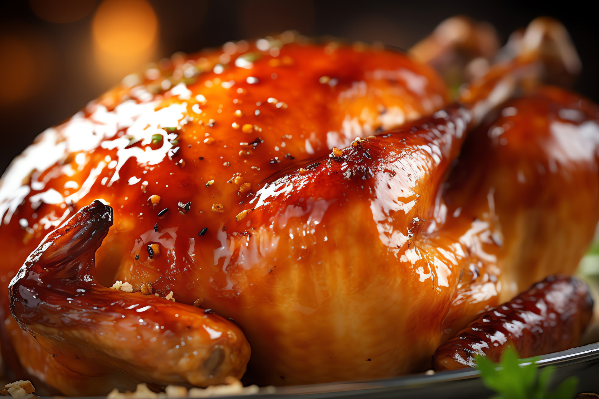 Gourmet Thanksgiving dish, Glazed bird preparation, Sweetness-infused poultry, Lustrous surface texture, Culinary delight, HD Desktop Image