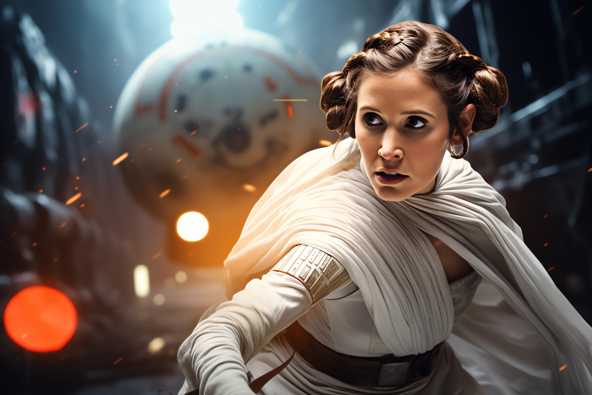 Princess Leia, White fashion, Iconic spaceship Millennium Falcon, Rebel leader, Sci-fi heroine, HD Desktop Wallpaper