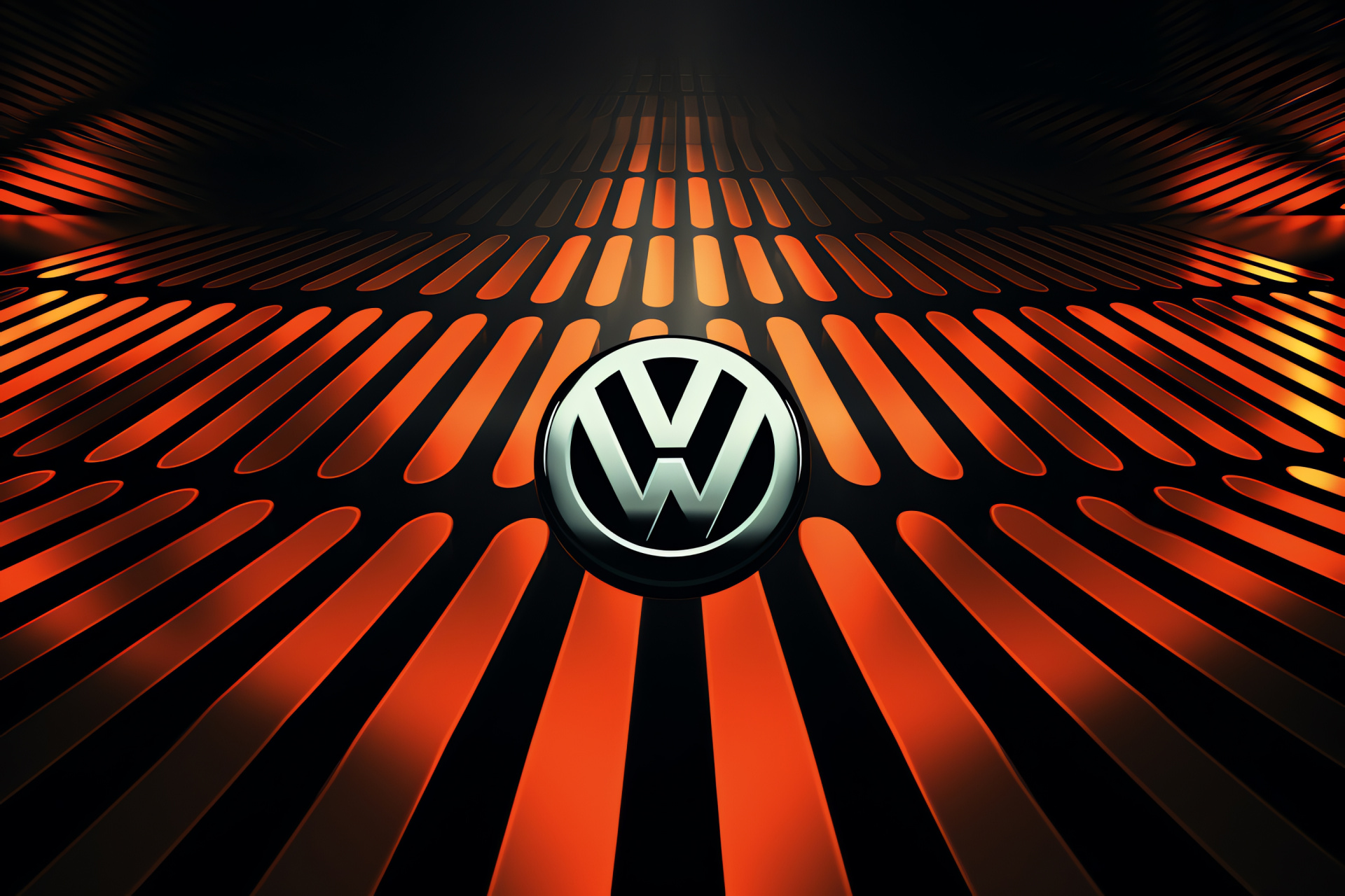 Volkswagen badge, Corporate identity, Intricate patterns, Ember glow, Contrast theme, HD Desktop Image
