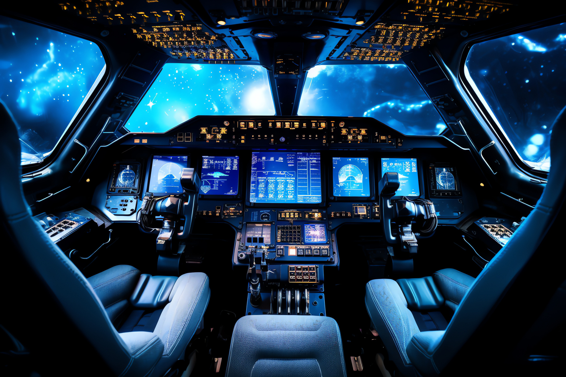 Shuttle control station, Pilot's perspective, Command array, Navigational complexity, Technical marvel, HD Desktop Wallpaper