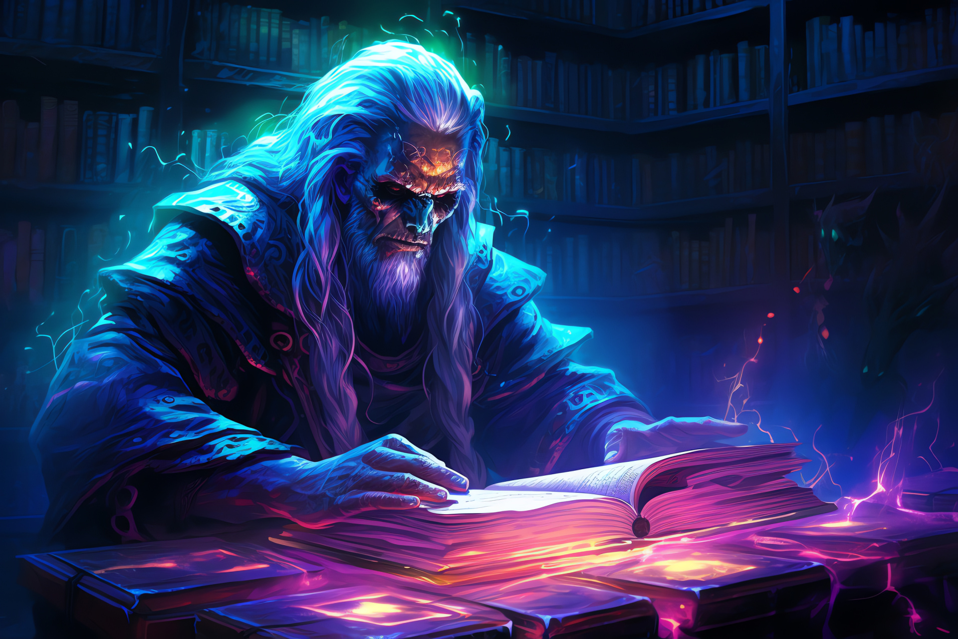 Fantasy game necromancer, Arcane library atmosphere, Spellbooks collection, Sorcery decor, Mystical gaming, HD Desktop Wallpaper