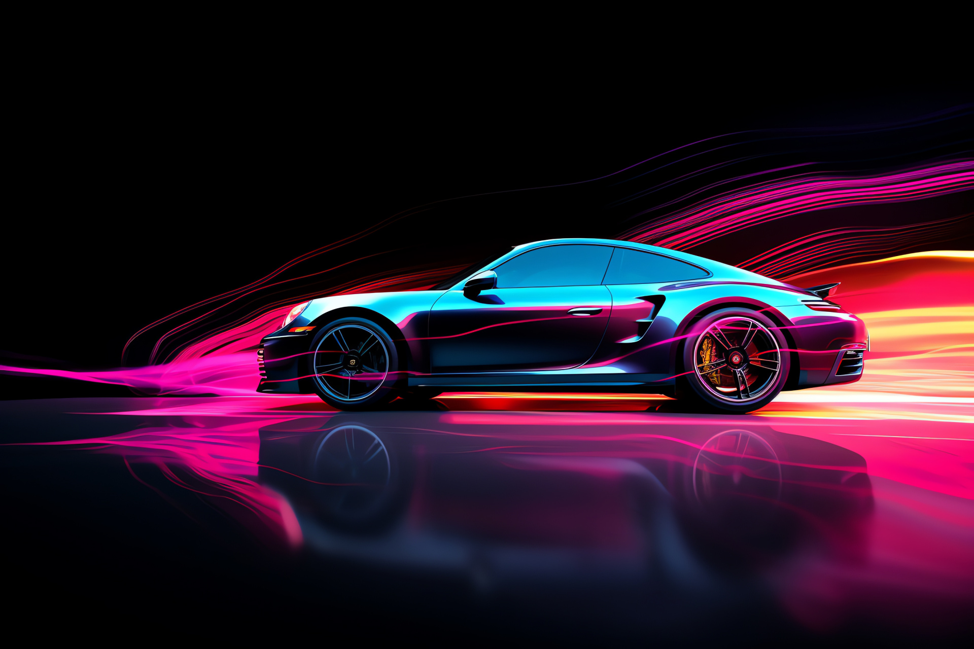 Porsche 911 sports car, Luminous curling strokes, Aerodynamic shape, Striking features, Optical impression, HD Desktop Wallpaper