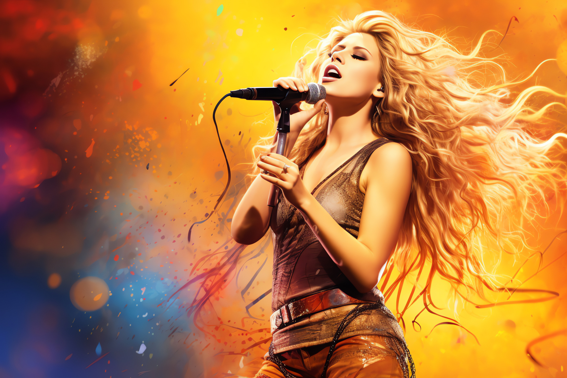 Shakira, Triple-hue background, Melodic diva, Spectacular appearance, Dance music, HD Desktop Wallpaper