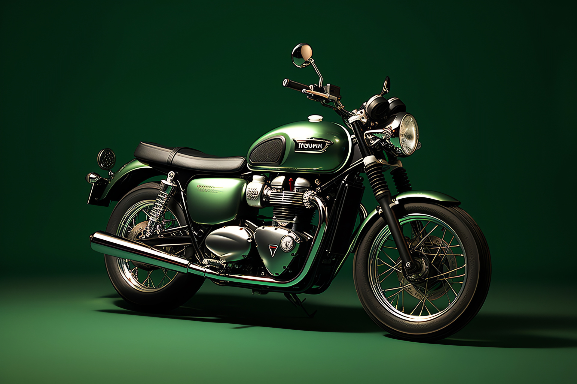 Triumph Bonneville series, Modern T100 motorcycle, high-angle photography, pure green environment, silver finish, HD Desktop Wallpaper