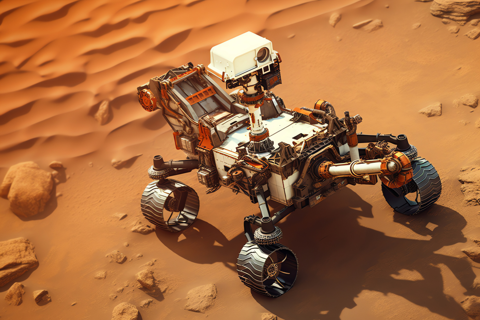 Martian exploration, Space rover, Planetary surface, Martian landscape, Extraterrestrial wheels, HD Desktop Wallpaper